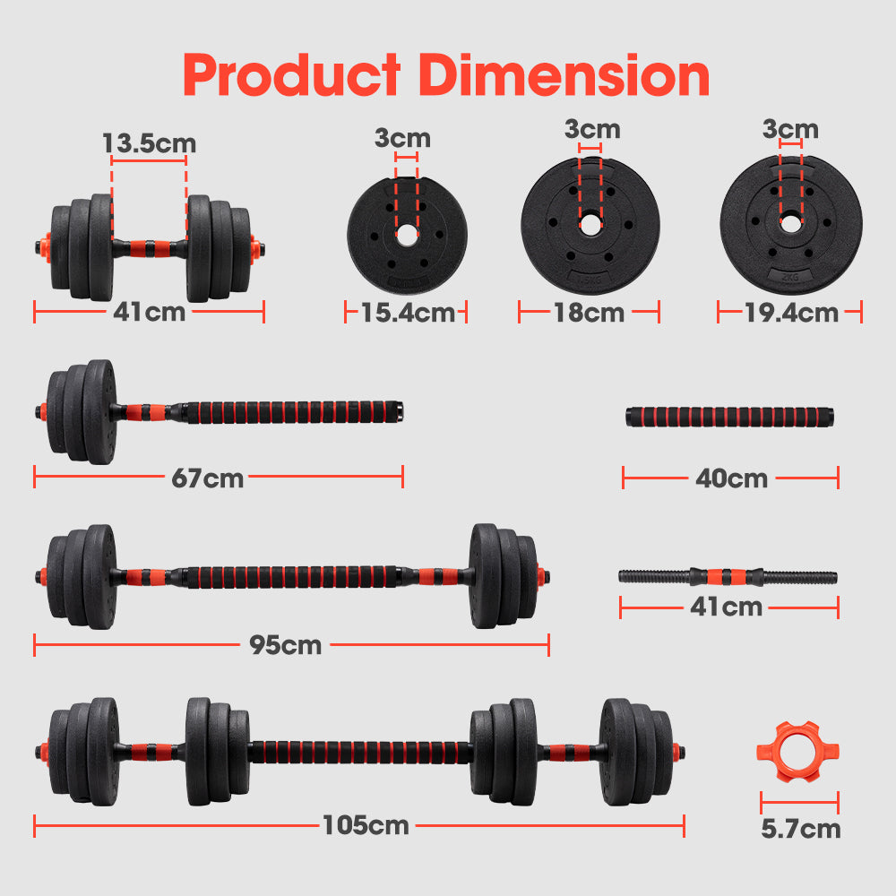 ProPulse 20KG Adjustable Dumbbell Barbell Set Home Gym Weights Exercise - Sunyee