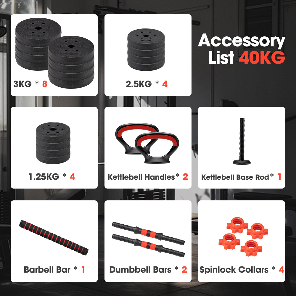 ProPulse 40KG Adjustable Dumbbell Barbell Set Home Gym Weights Exercise - Sunyee