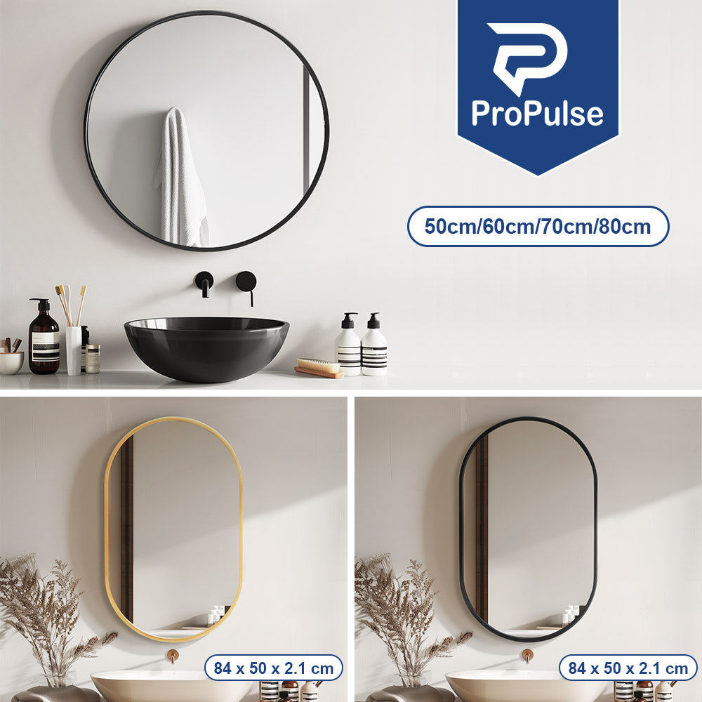ProPulse Round/Oval Wall Mirror Bathroom Makeup Home Decor Metal Frame - Sunyee