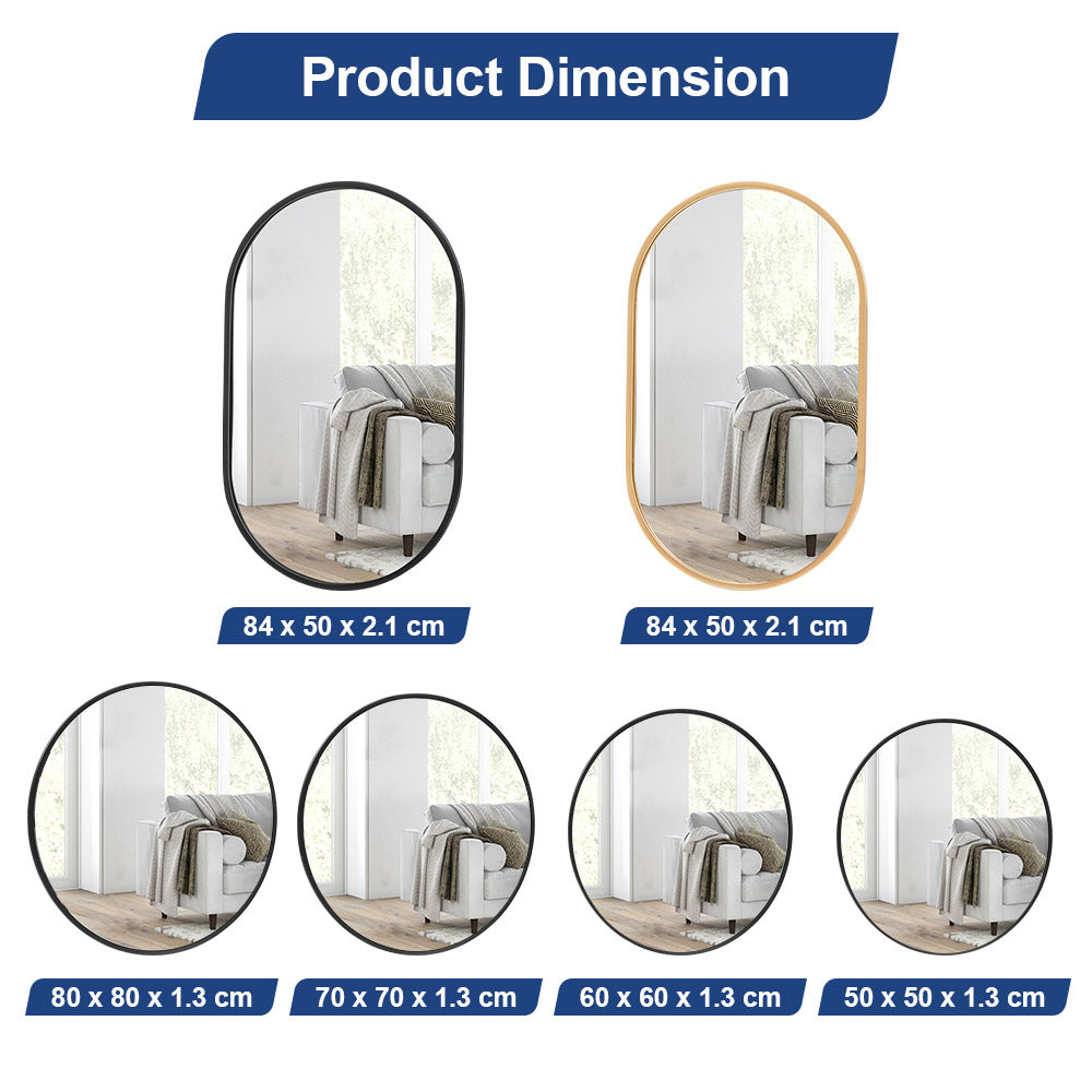 ProPulse Round/Oval Wall Mirror Bathroom Makeup Home Decor Metal Frame - Sunyee