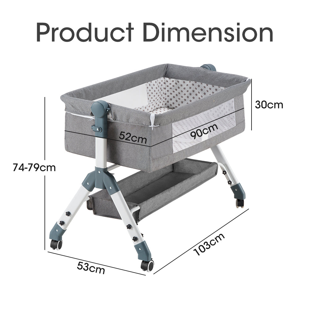 PlayPals Baby Cot Crib Bed Portable Bassinet Bedside Sleeper Adjustable Height - Sunyee