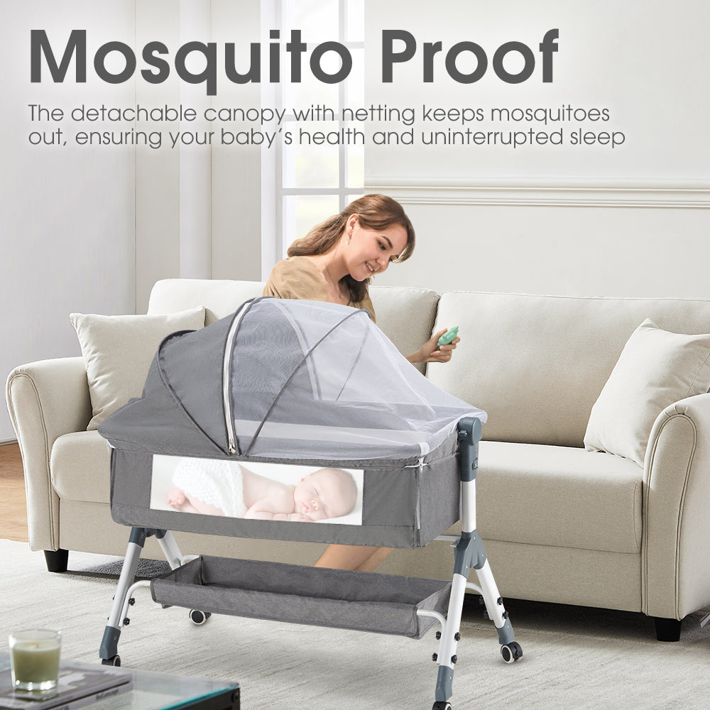 PlayPals Baby Cot Crib Bed Portable Bassinet Bedside Sleeper Adjustable Height - Sunyee