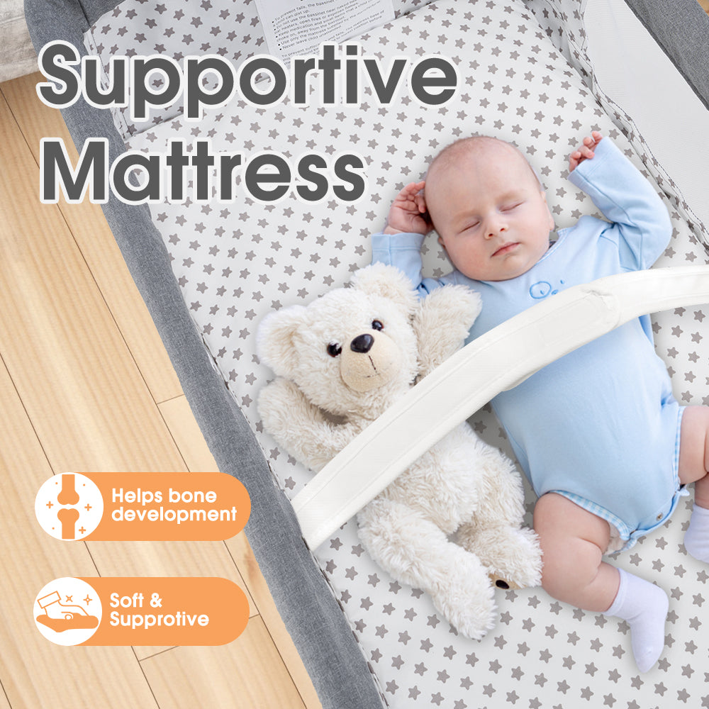 PlayPals Baby Cot Crib Bed Portable Bassinet Bedside Sleeper Adjustable Height - Sunyee