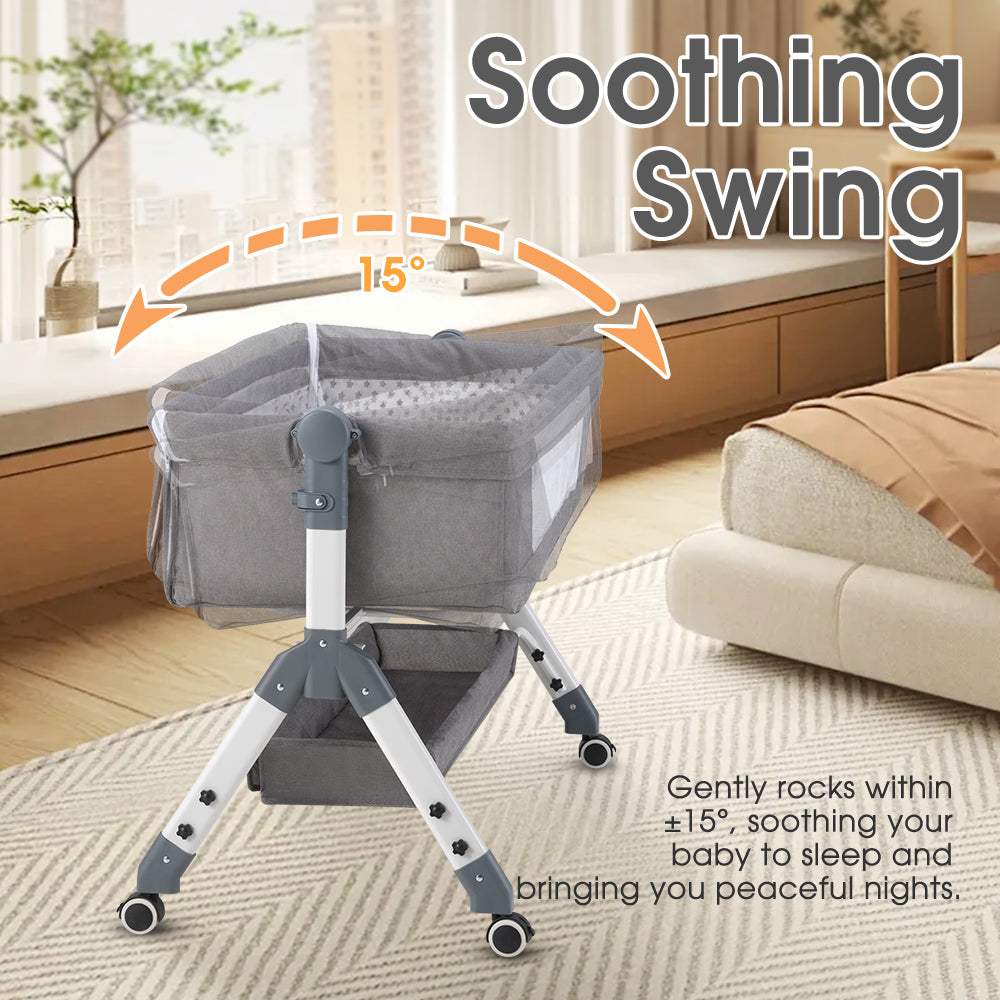 PlayPals Baby Cot Crib Bed Portable Bassinet Bedside Sleeper Adjustable Height - Sunyee