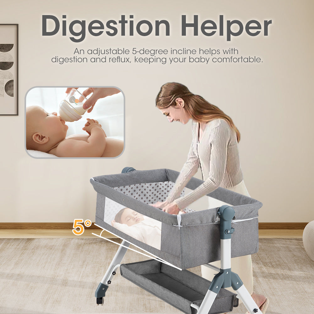 PlayPals Baby Cot Crib Bed Portable Bassinet Bedside Sleeper Adjustable Height - Sunyee