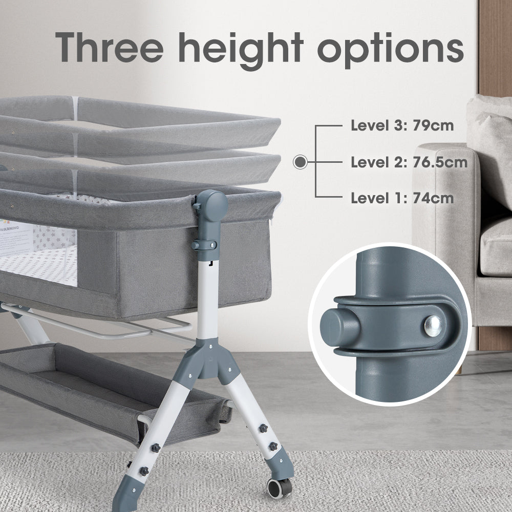 PlayPals Baby Cot Crib Bed Portable Bassinet Bedside Sleeper Adjustable Height - Sunyee