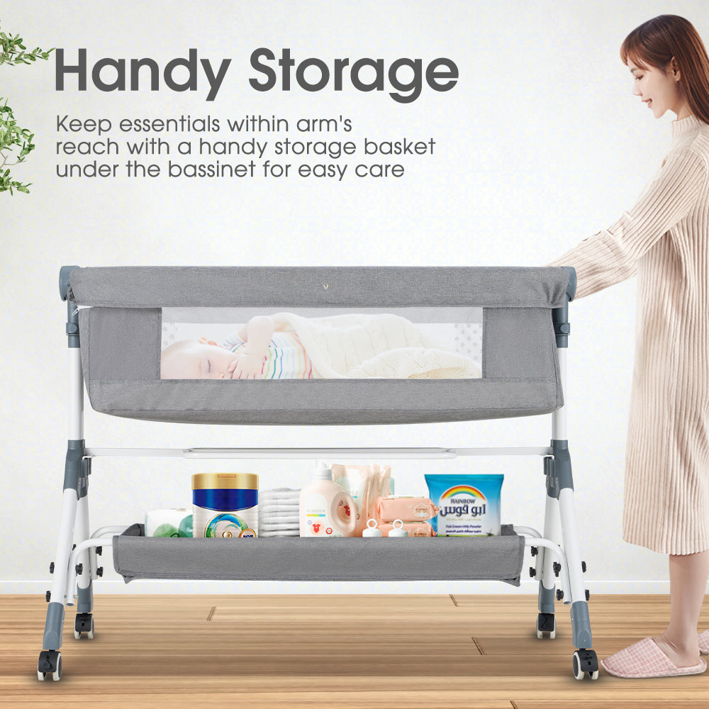 PlayPals Baby Cot Crib Bed Portable Bassinet Bedside Sleeper Adjustable Height - Sunyee