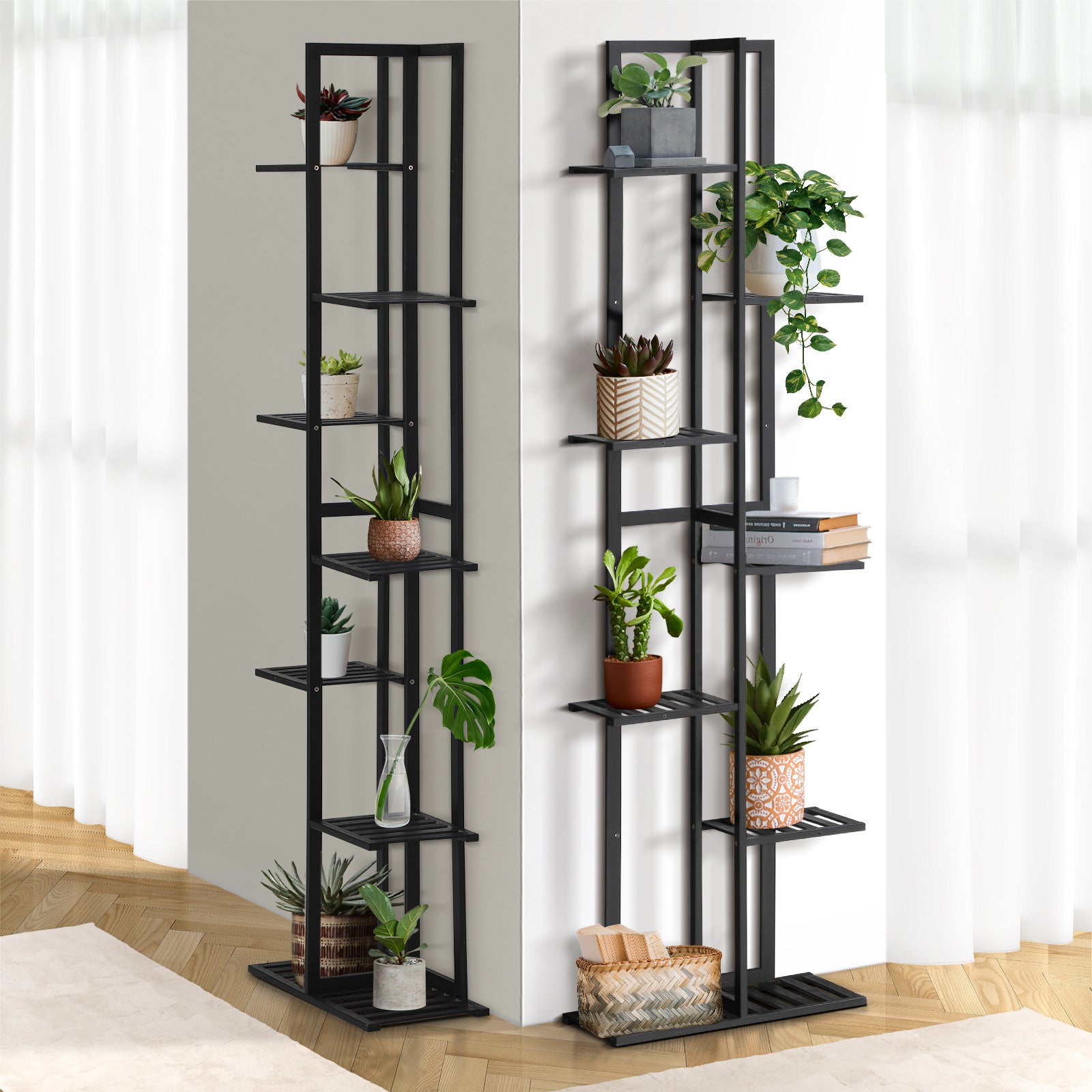 Livsip 7 Tiers Bamboo Plant Stand Staged Flower Shelf Rack Outdoor Garden - Sunyee