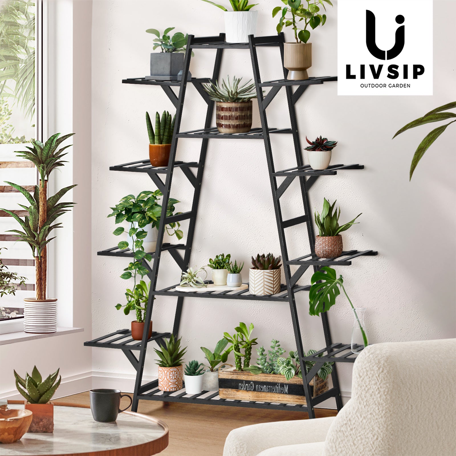 Livsip Plant Shelf Rack Display Stand Indoor Outdoor 12 Flower Pots Holder - Sunyee