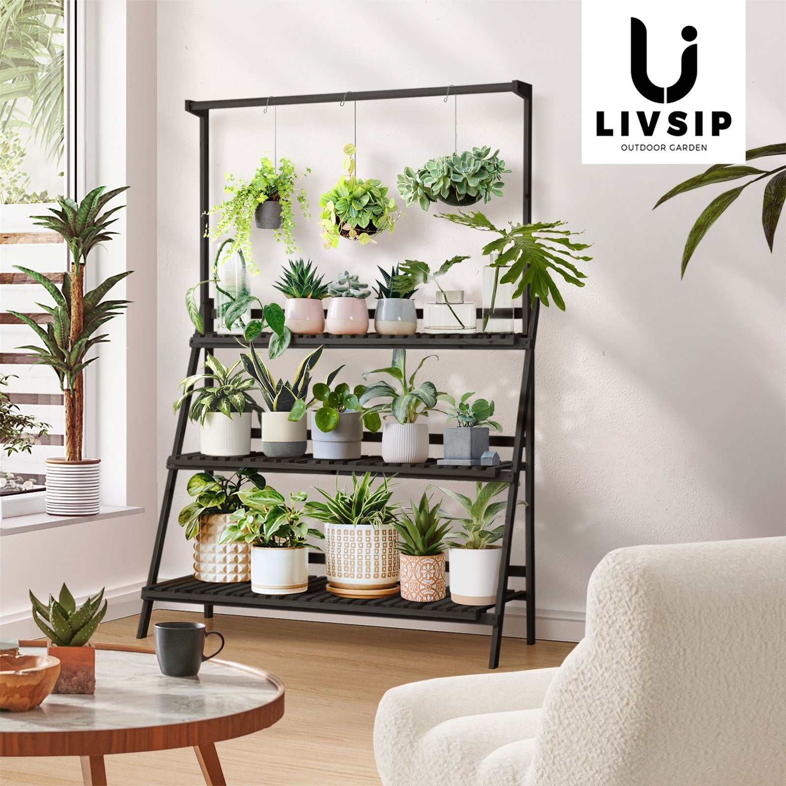 Livsip 3 Tier Plant Stand Indoor Outdoor Garden Planter Flower Pot Shelf Wooden - Sunyee