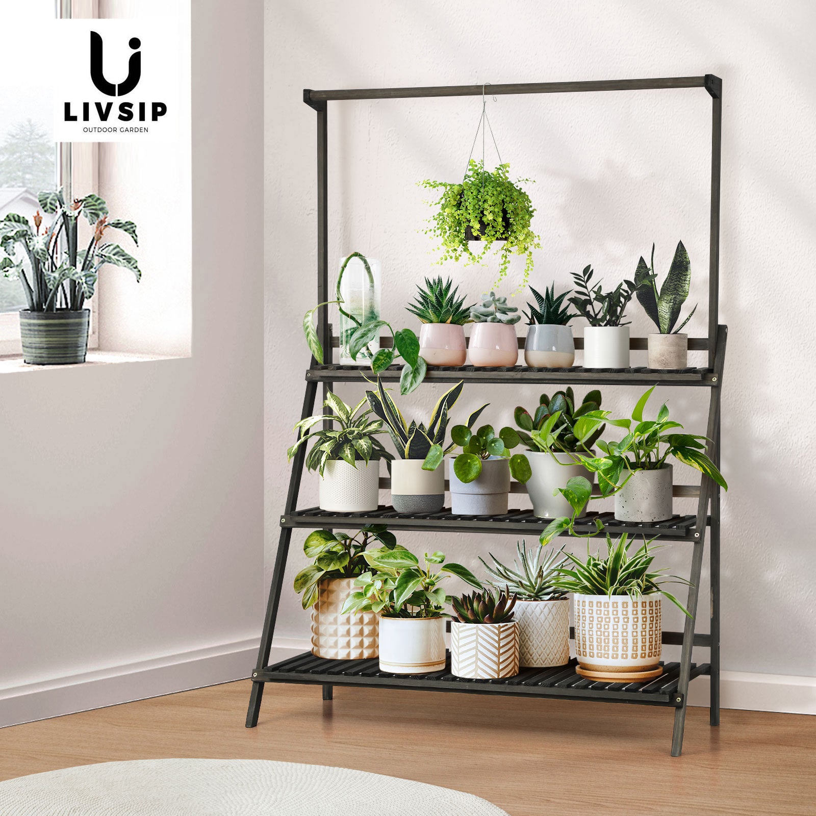Livsip 3 Tier Plant Stand Indoor Outdoor Garden Planter Flower Pot Shelf Wooden - Sunyee
