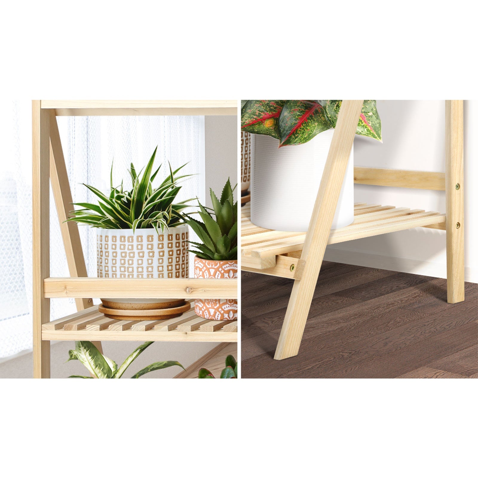 Livsip Plant Stand Outdoor Indoor Wooden Flower Pots Rack Corner Planter Shelf - Sunyee