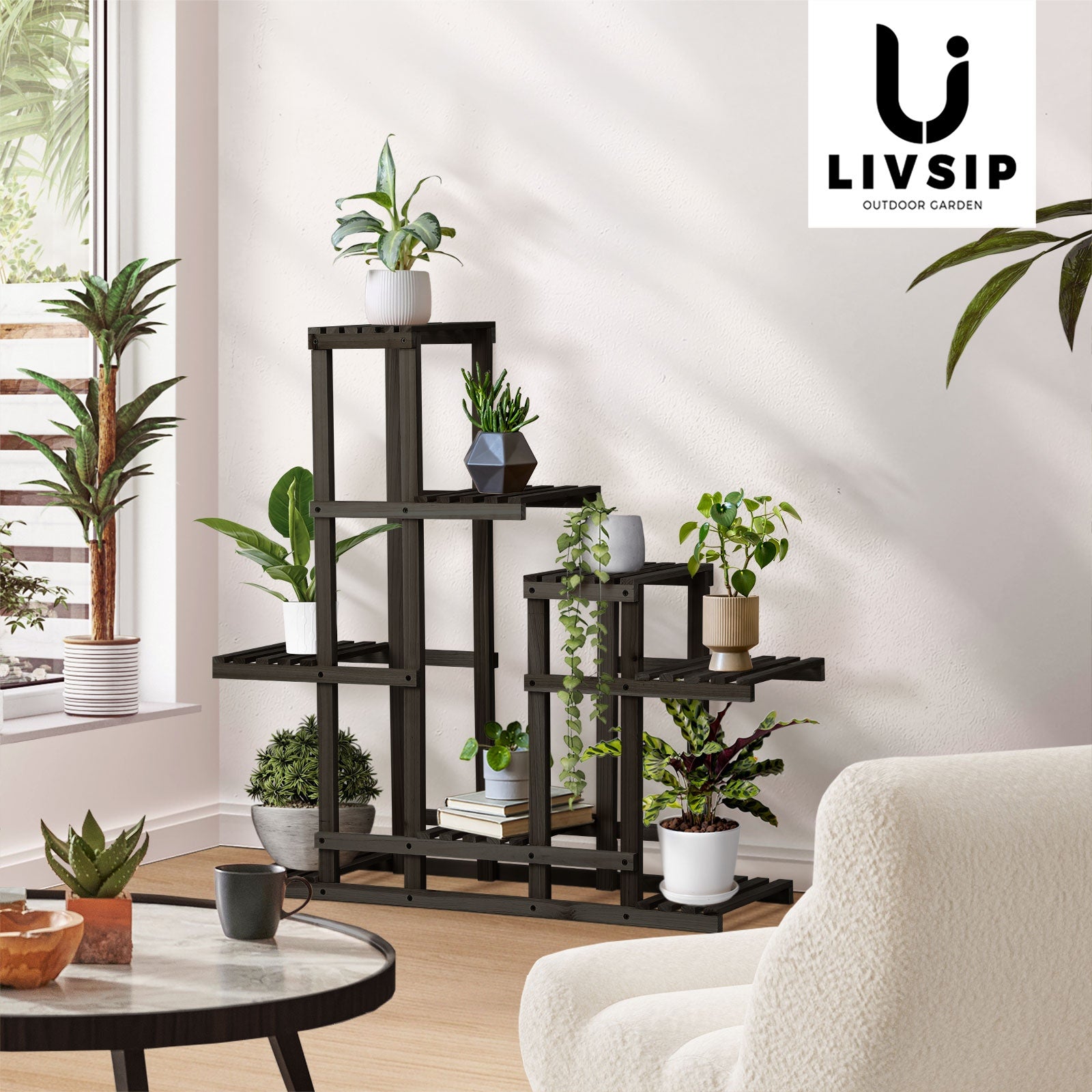 Livsip 6 Tiers Plant Stand Flower Pots Shelf Indoor Outdoor Garden Rack - Sunyee