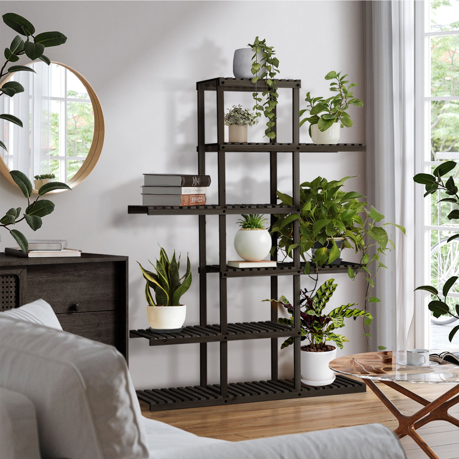 Livsip Plant Stand Outdoor Indoor 6 Tiers Flower Pots Rack Corner Shelf Black - Sunyee