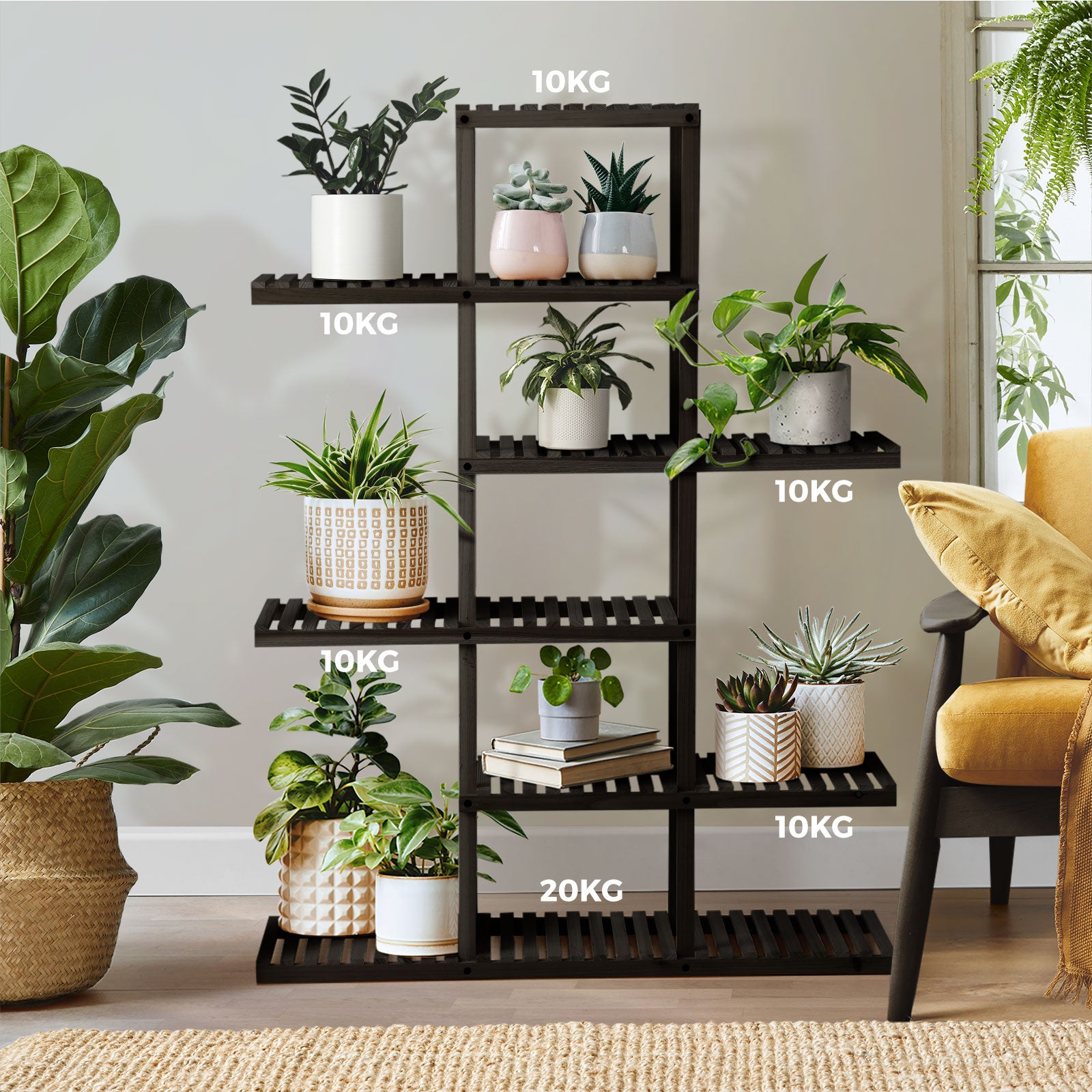 Livsip Plant Stand Outdoor Indoor 6 Tiers Flower Pots Rack Corner Shelf Black - Sunyee