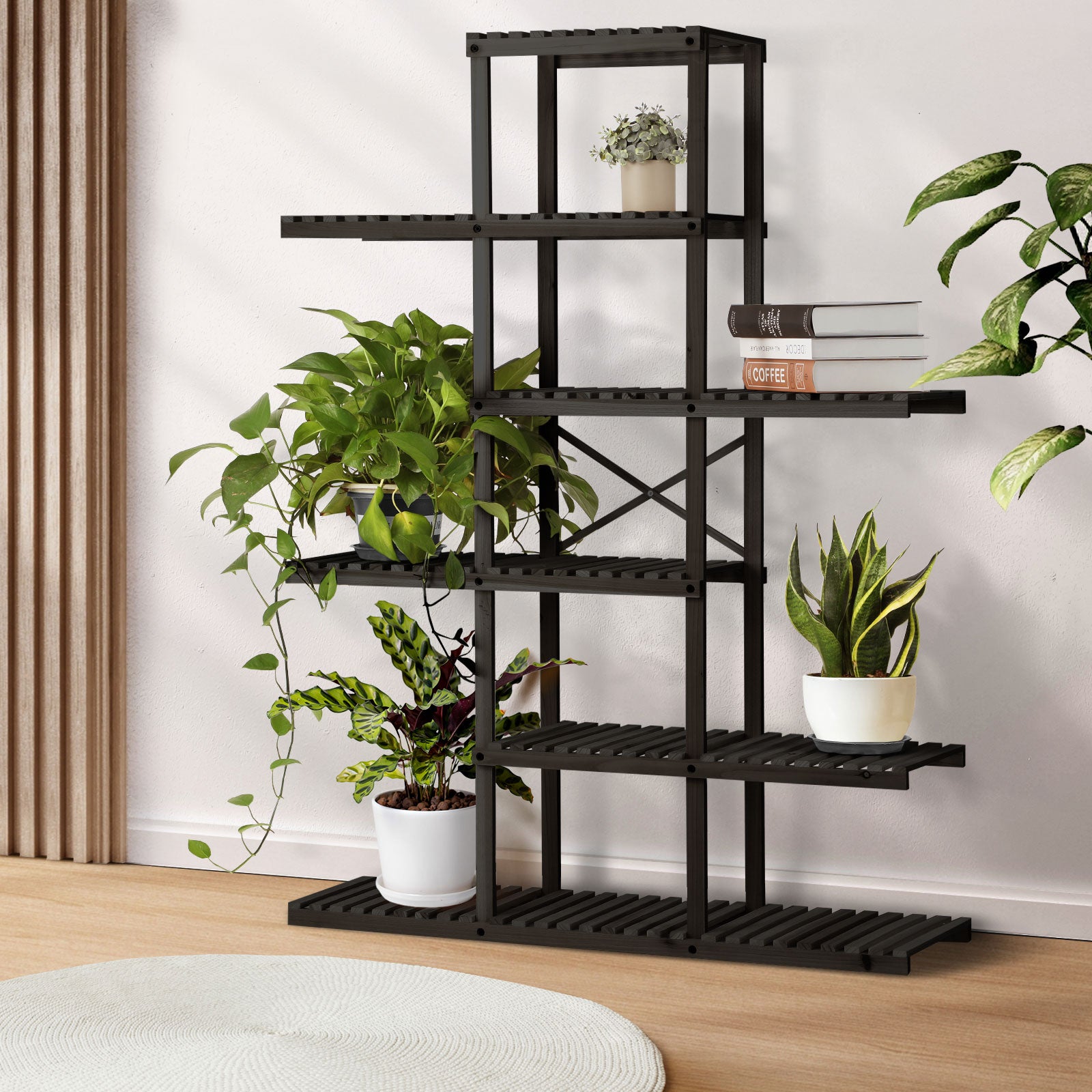 Livsip Plant Stand Outdoor Indoor 6 Tiers Flower Pots Rack Corner Shelf Black - Sunyee
