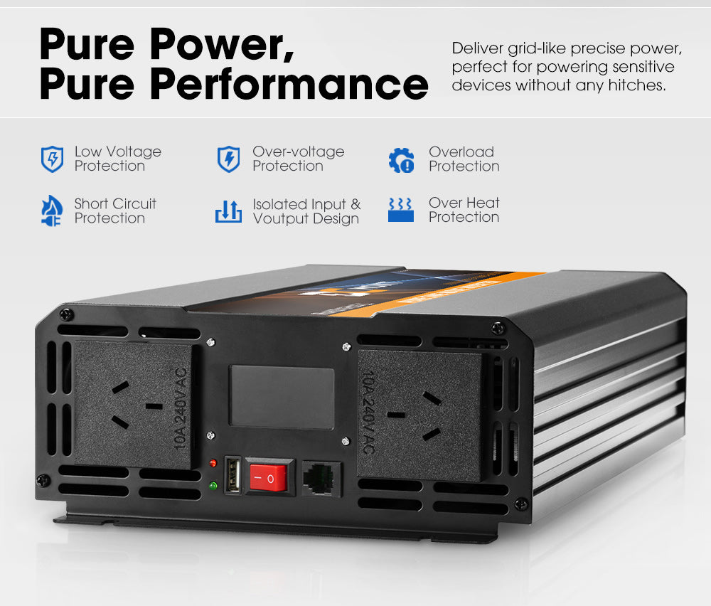 DC MONT Pure Sine Wave Power Inverter 3000W/6000W 12V to 240V Caravan Camping - Sunyee