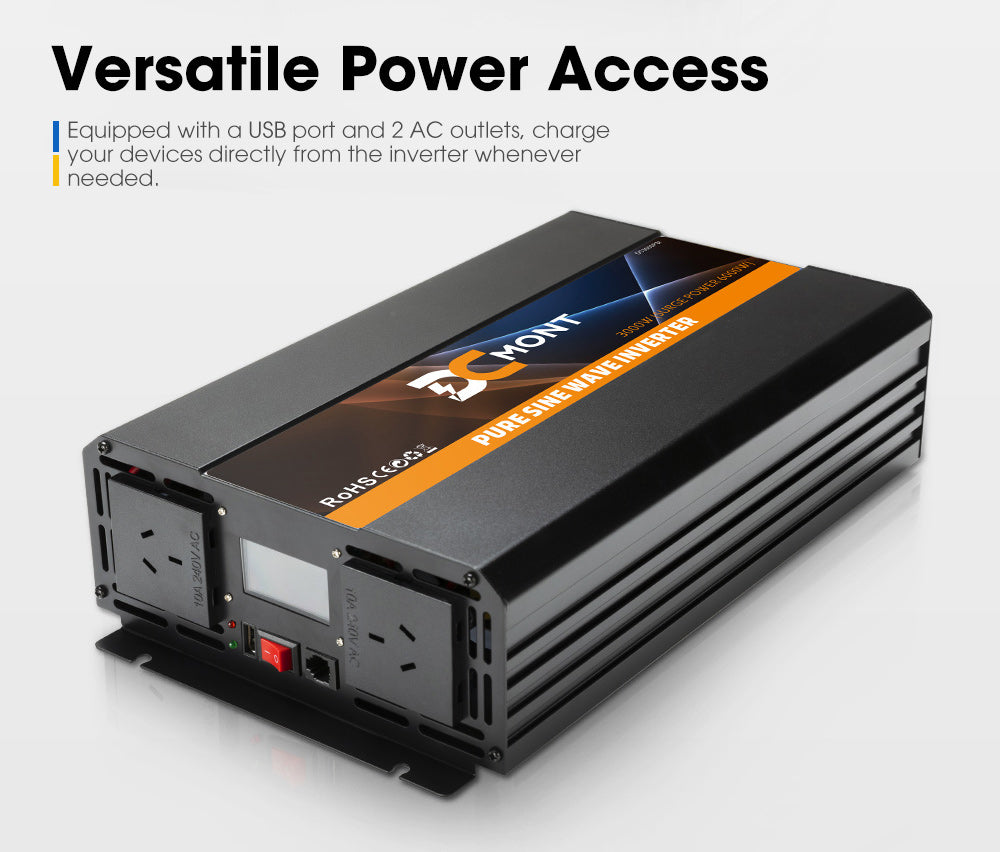 DC MONT Pure Sine Wave Power Inverter 3000W/6000W 12V to 240V Caravan Camping - Sunyee