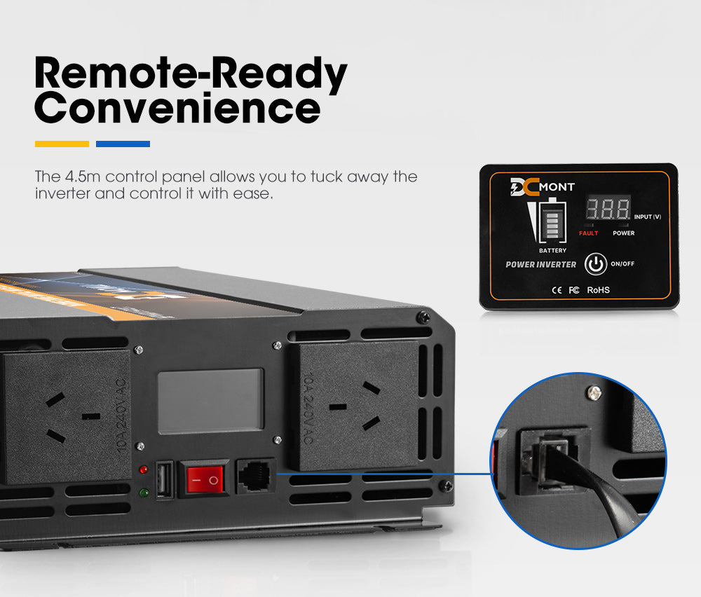 DC MONT Pure Sine Wave Power Inverter 3000W/6000W 12V to 240V Caravan Camping - Sunyee