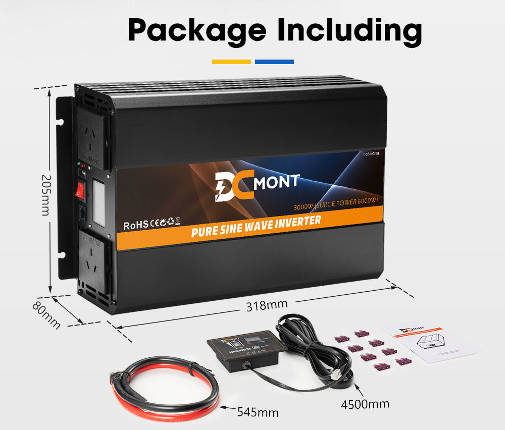 DC MONT Pure Sine Wave Power Inverter 3000W/6000W 12V to 240V Caravan Camping - Sunyee