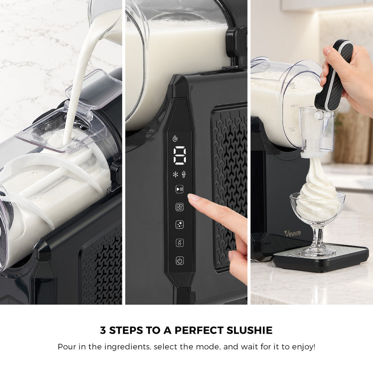 Vevare 3-in-1 Slushie Machine Chill Maker Ice Cream Slush Cold Drinks Home Black - Sunyee