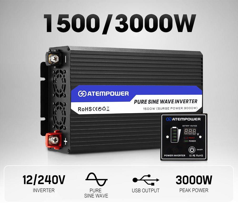 Atem Power 1500W/3000W 12V to 240V Pure Sine Wave Power Inverter - Sunyee