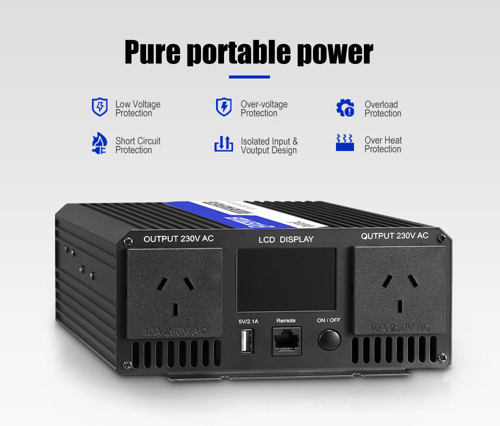 Atem Power 1500W/3000W 12V to 240V Pure Sine Wave Power Inverter - Sunyee