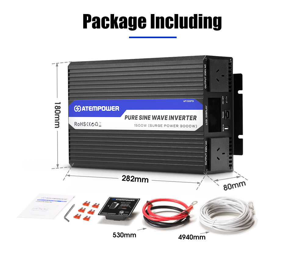 Atem Power 1500W/3000W 12V to 240V Pure Sine Wave Power Inverter - Sunyee