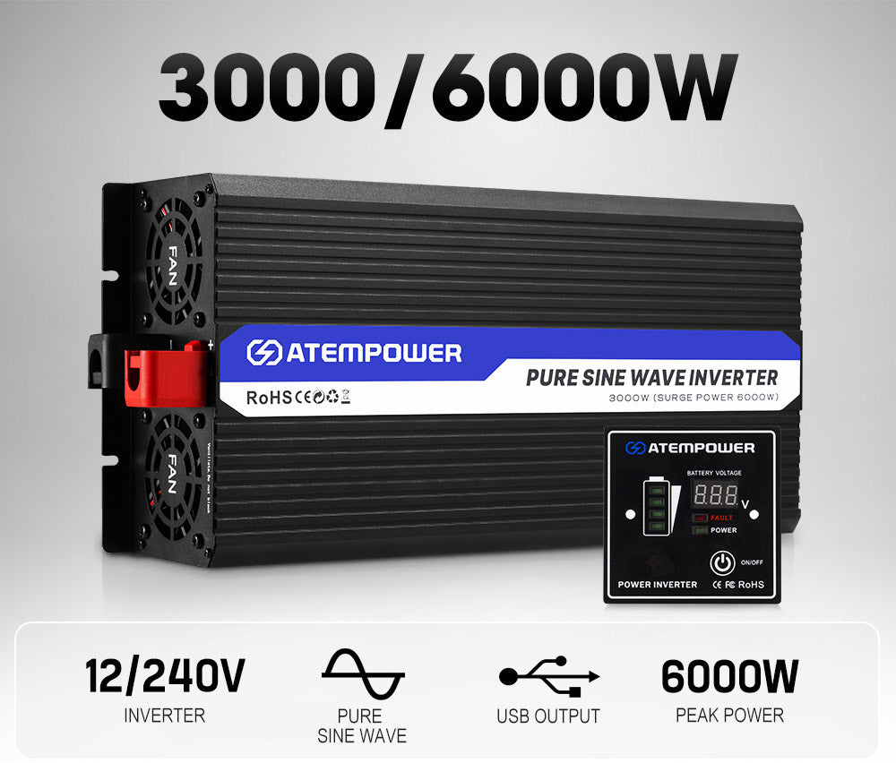 Atem Power 12V to 240V 3000W/6000W Pure Sine Wave Power Inverter - Sunyee