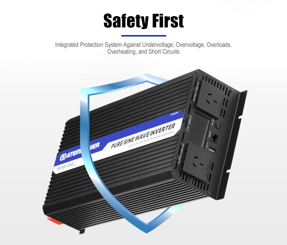 Atem Power 12V to 240V 3000W/6000W Pure Sine Wave Power Inverter - Sunyee