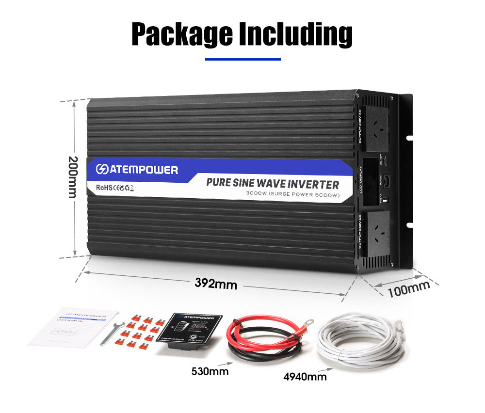 Atem Power 12V to 240V 3000W/6000W Pure Sine Wave Power Inverter - Sunyee