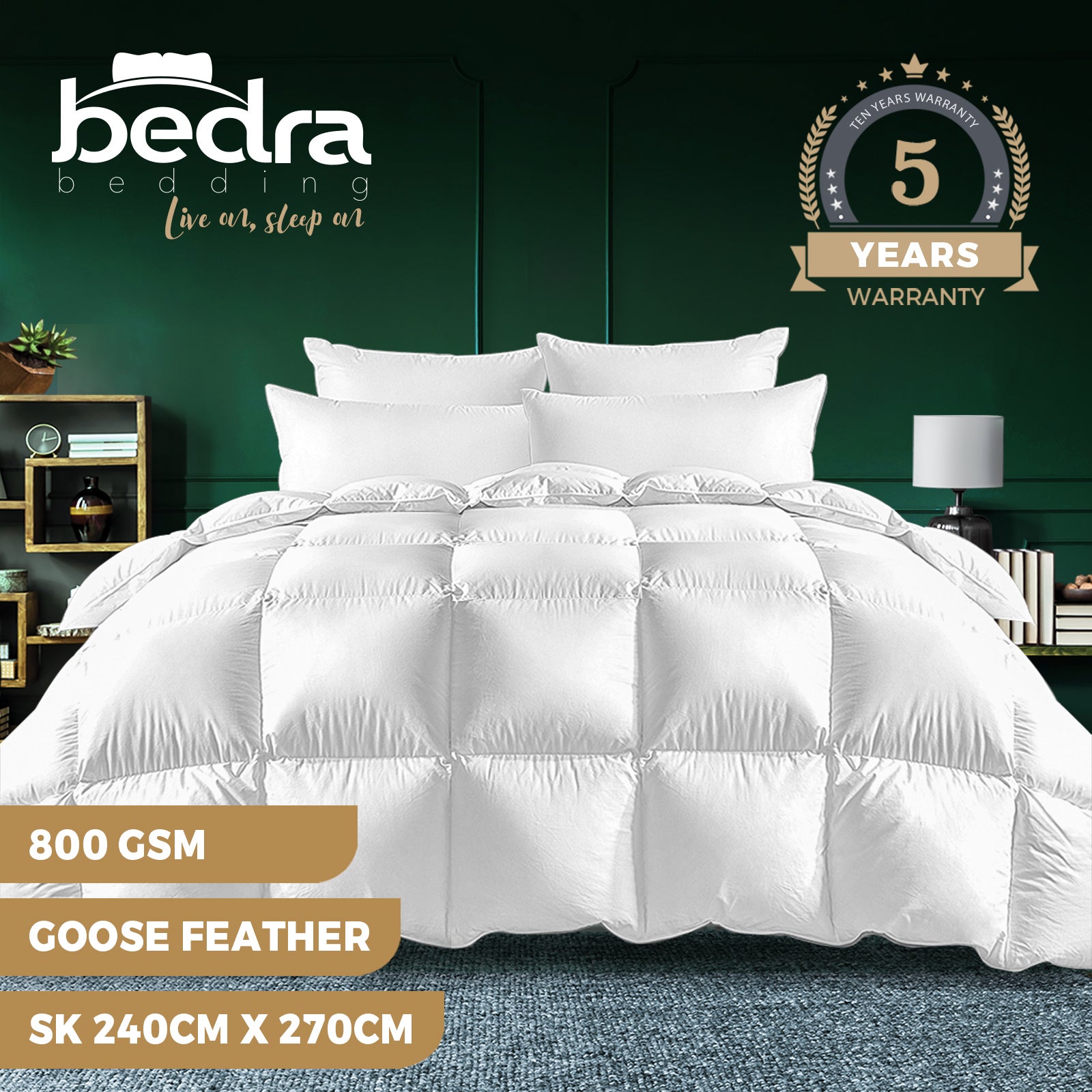 Bedra Goose Down Feather Quilt 500/800GSM Winter Summer Duvet Doona Quilts - Sunyee