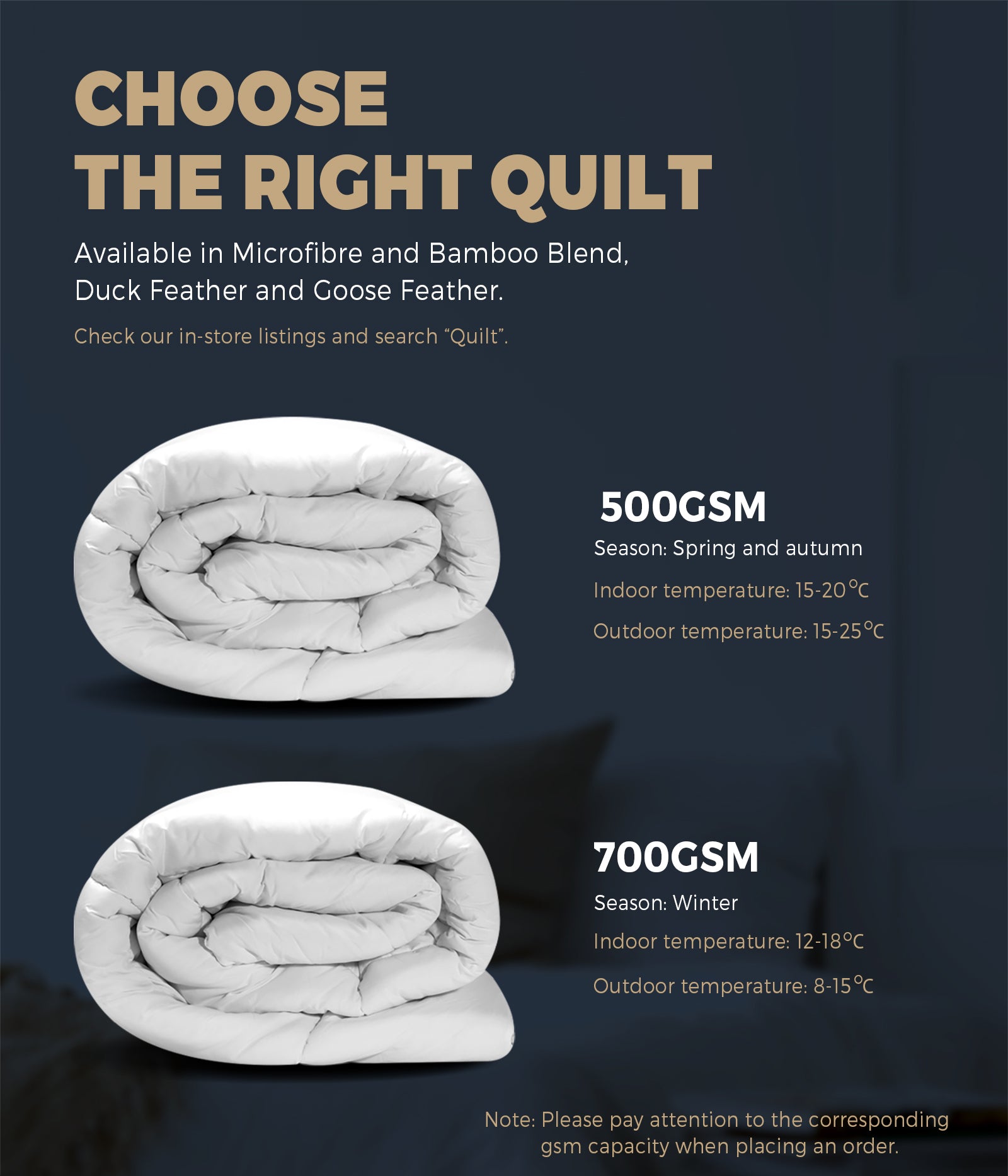 Bedra Goose Down Feather Quilt 500/800GSM Winter Summer Duvet Doona Quilts - Sunyee