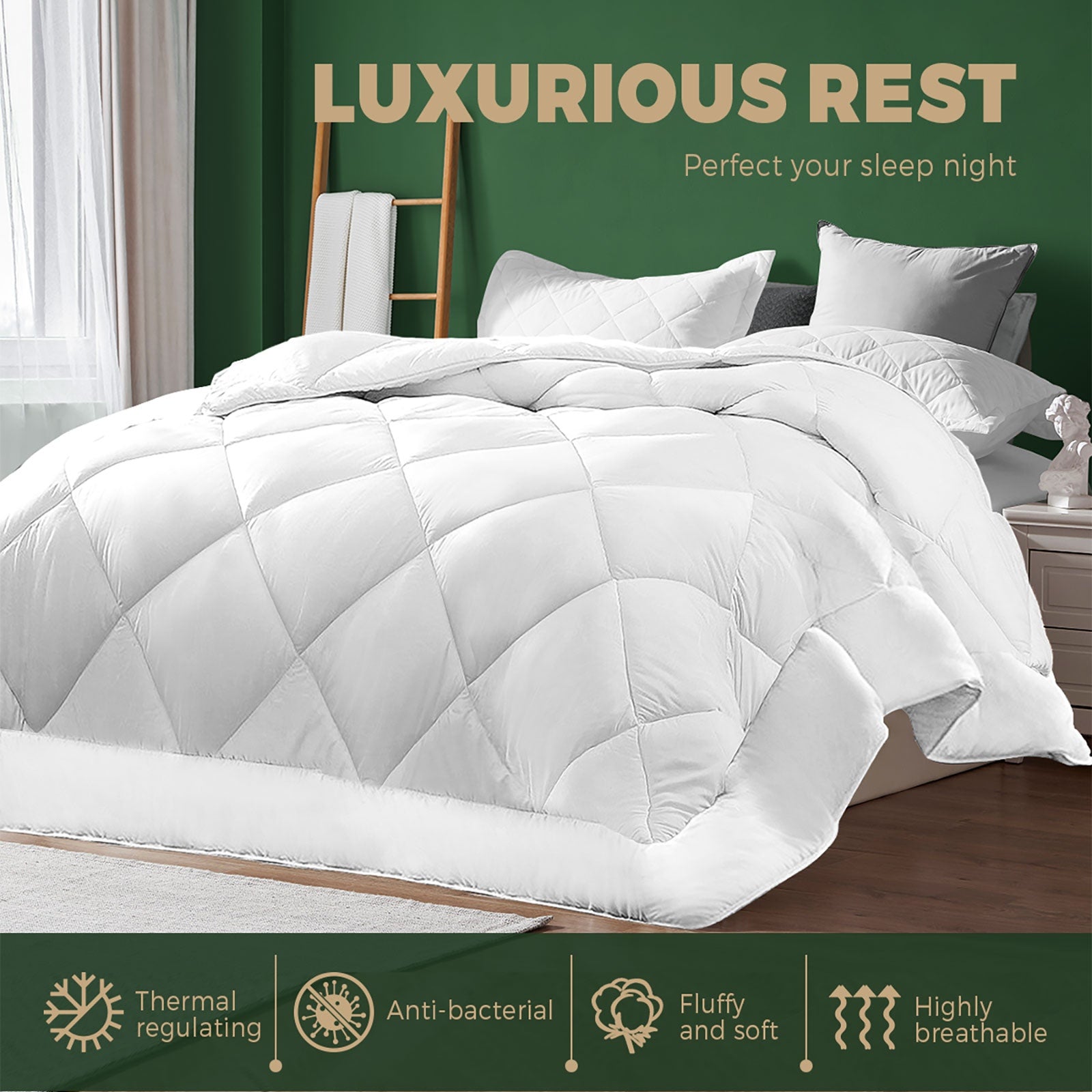 Bedra Microfibre Bamboo Quilt 400GSM Summer Winter Duvet Doona All Season Double - Sunyee