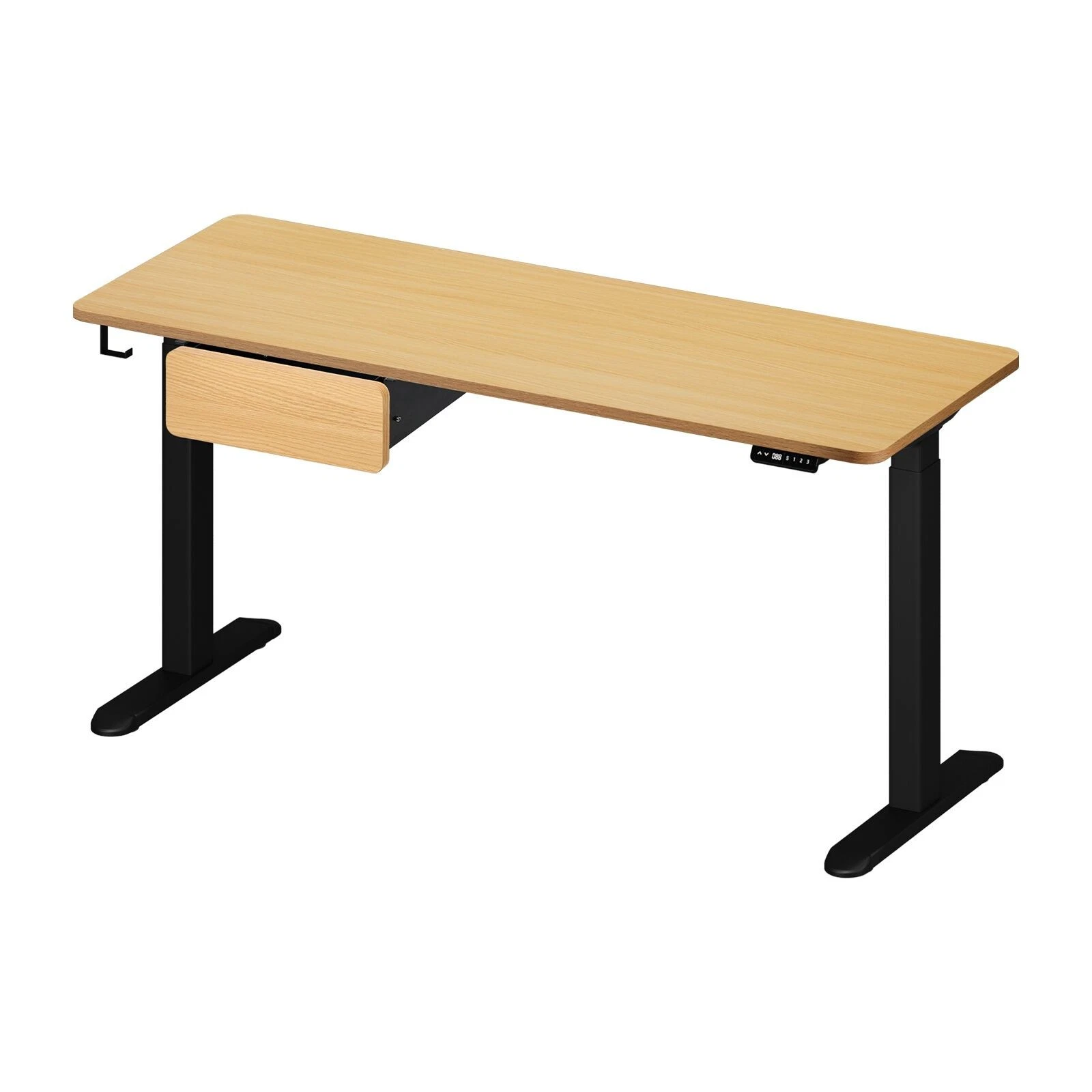 Oikiture 160cm Electric Standing Desk Dual Motor Drawer Adjustable Oak Black - Sunyee