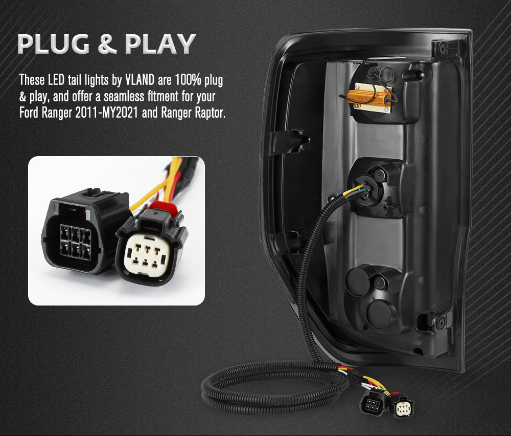 VLAND LED Tail Lights For Ford Ranger PX1 PX2 Wildtrak T6 XL XLT XLS 2012-2021 - Sunyee