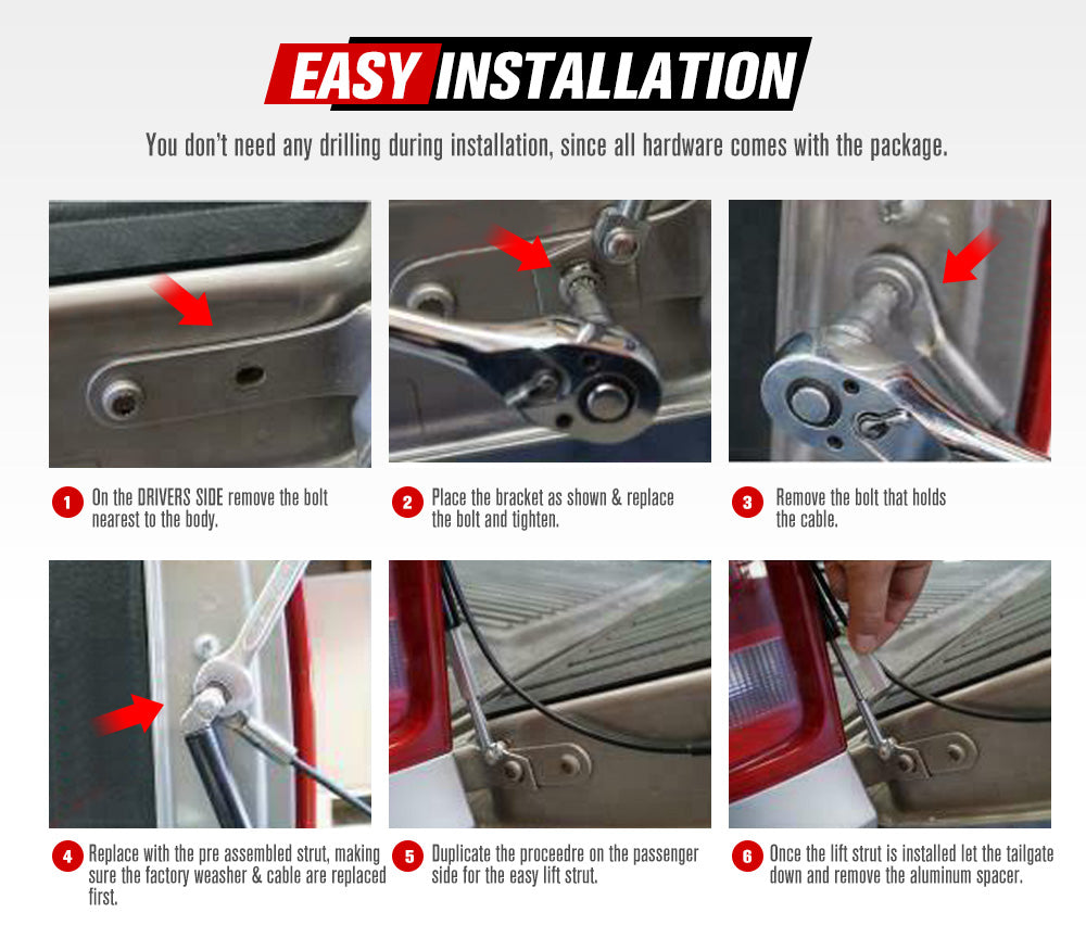 Easy Up & Slow Down Tailgate Strut Kit for Ford Ranger Raptor PX1 PX2 PX3 2011-MY2021 - Sunyee