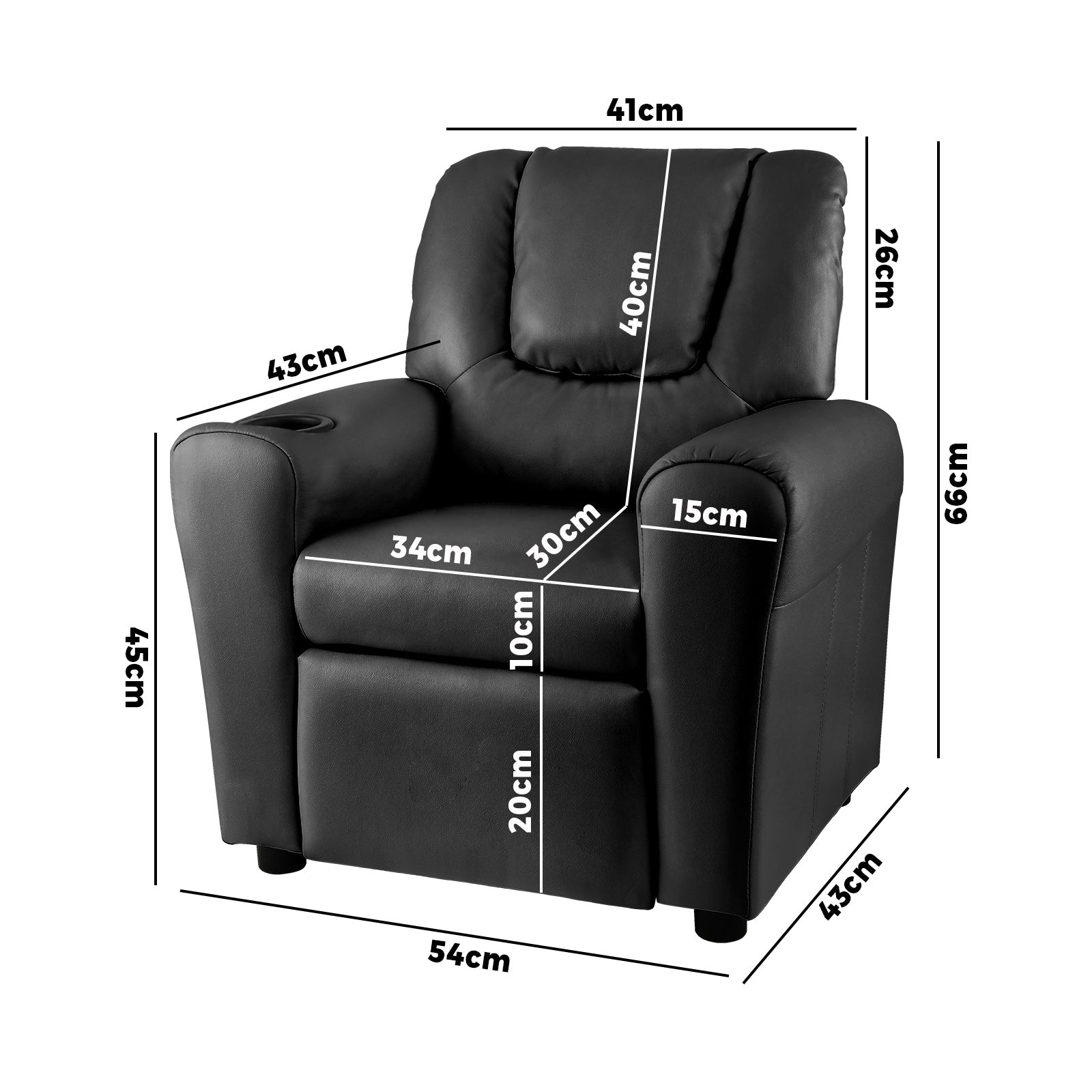 Oikiture Kids Recliner Sofa Children Lounge Chair PU Leather Couch Armchair Black - Sunyee