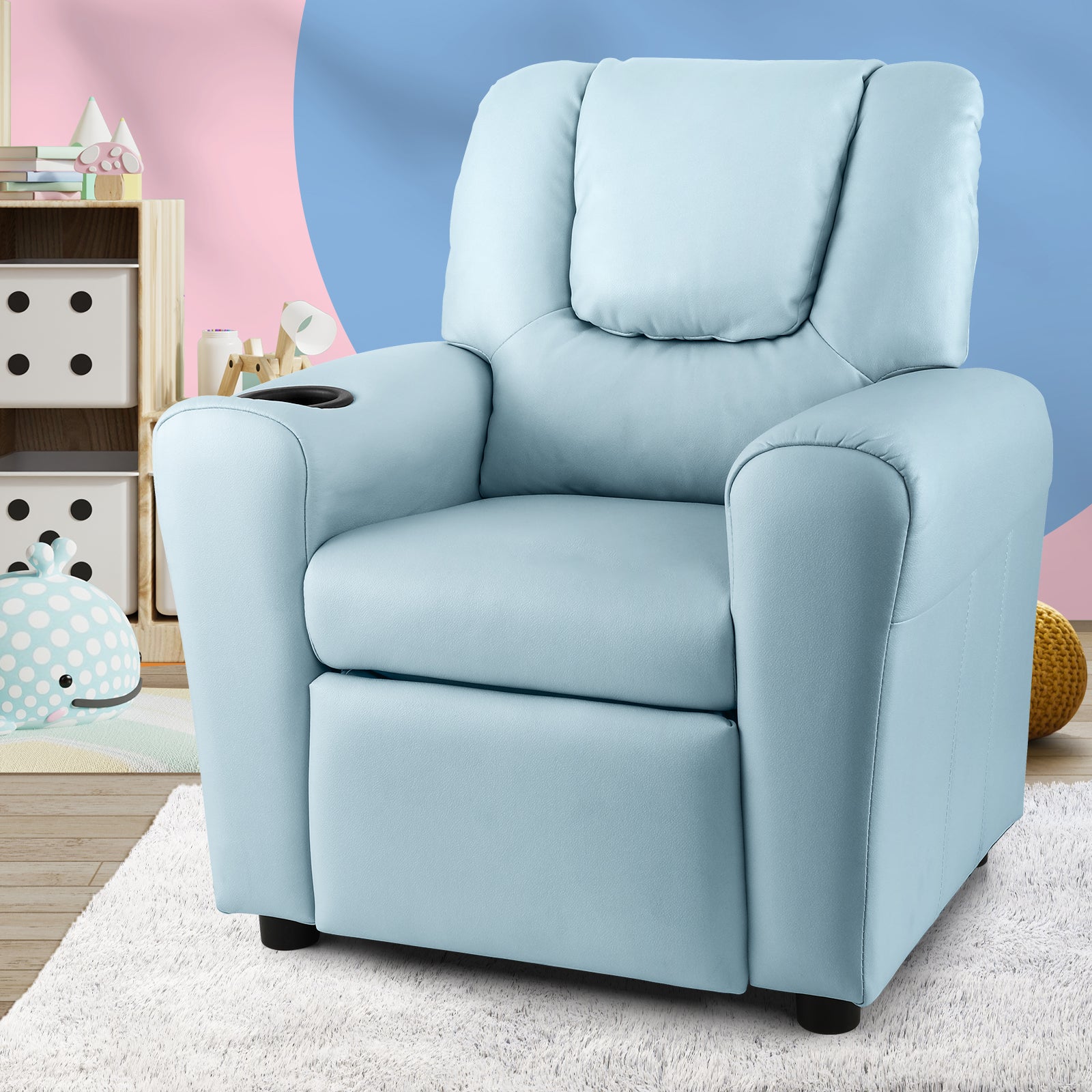 Oikiture Kids Recliner Sofa Children Lounge Chairs Engineered Fabric Armchair - Sunyee