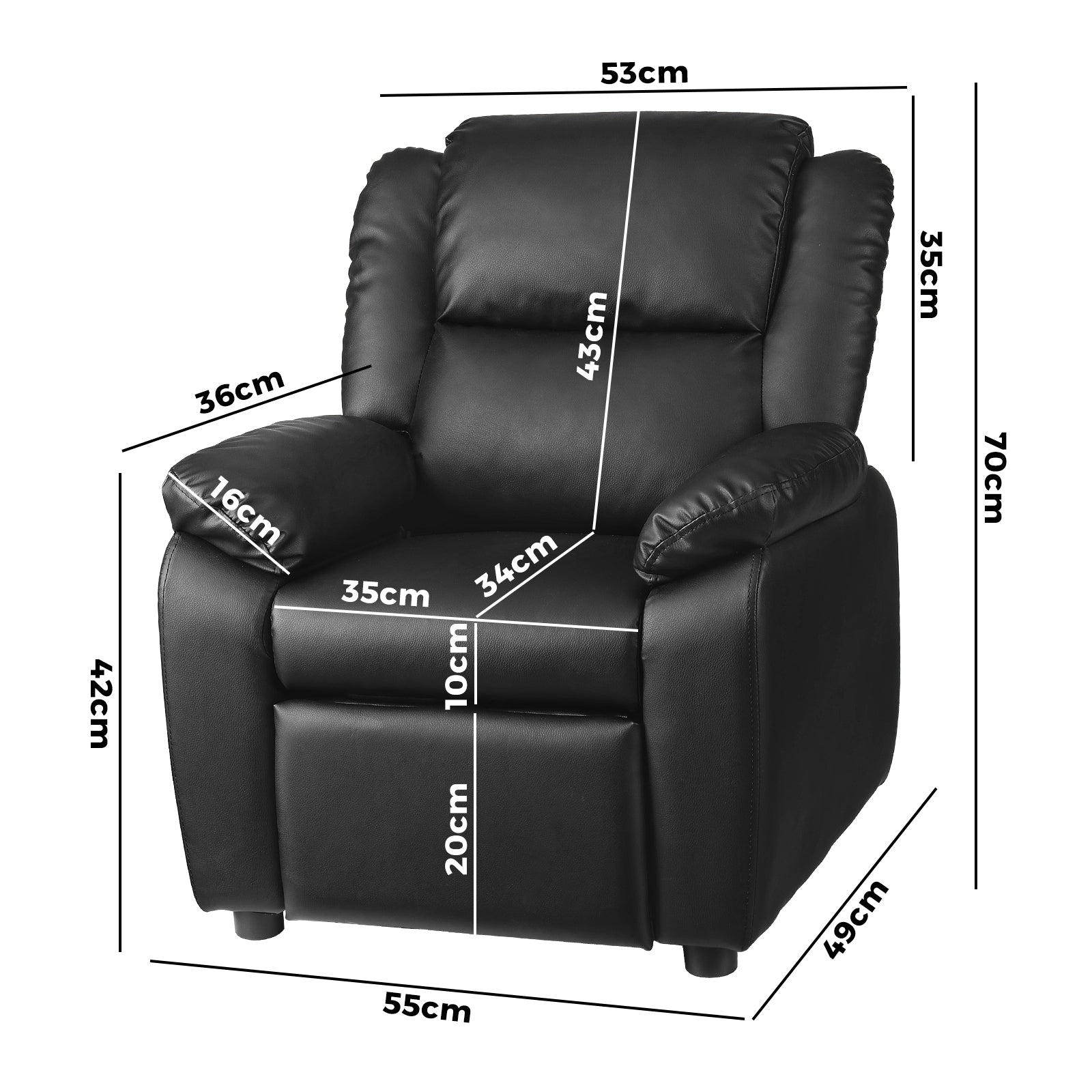 Oikiture Kids Recliner Sofa Children Lounge Chairs PU Couch Armchair w/ Storage - Sunyee