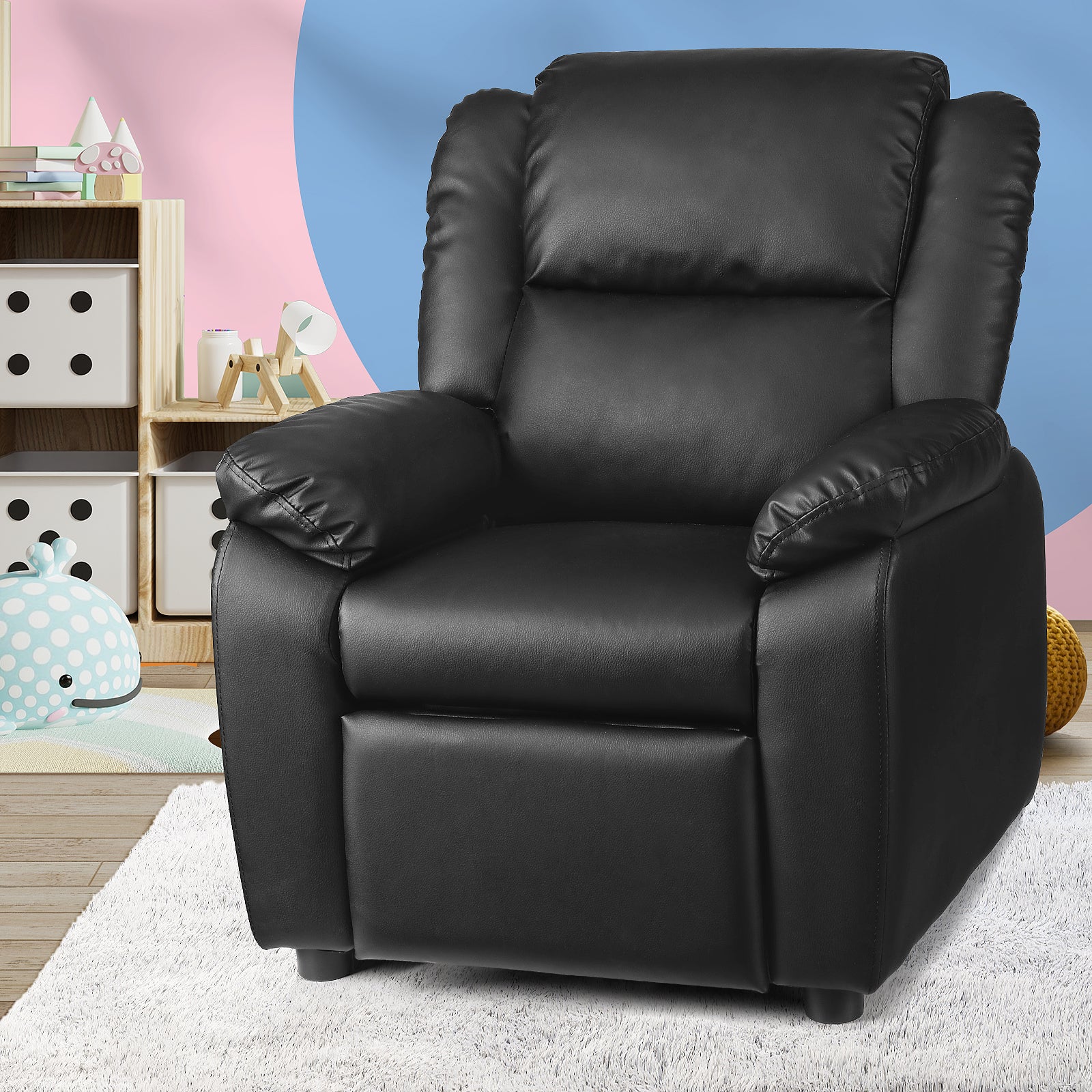 Oikiture Kids Recliner Sofa Children Lounge Chairs PU Couch Armchair w/ Storage - Sunyee