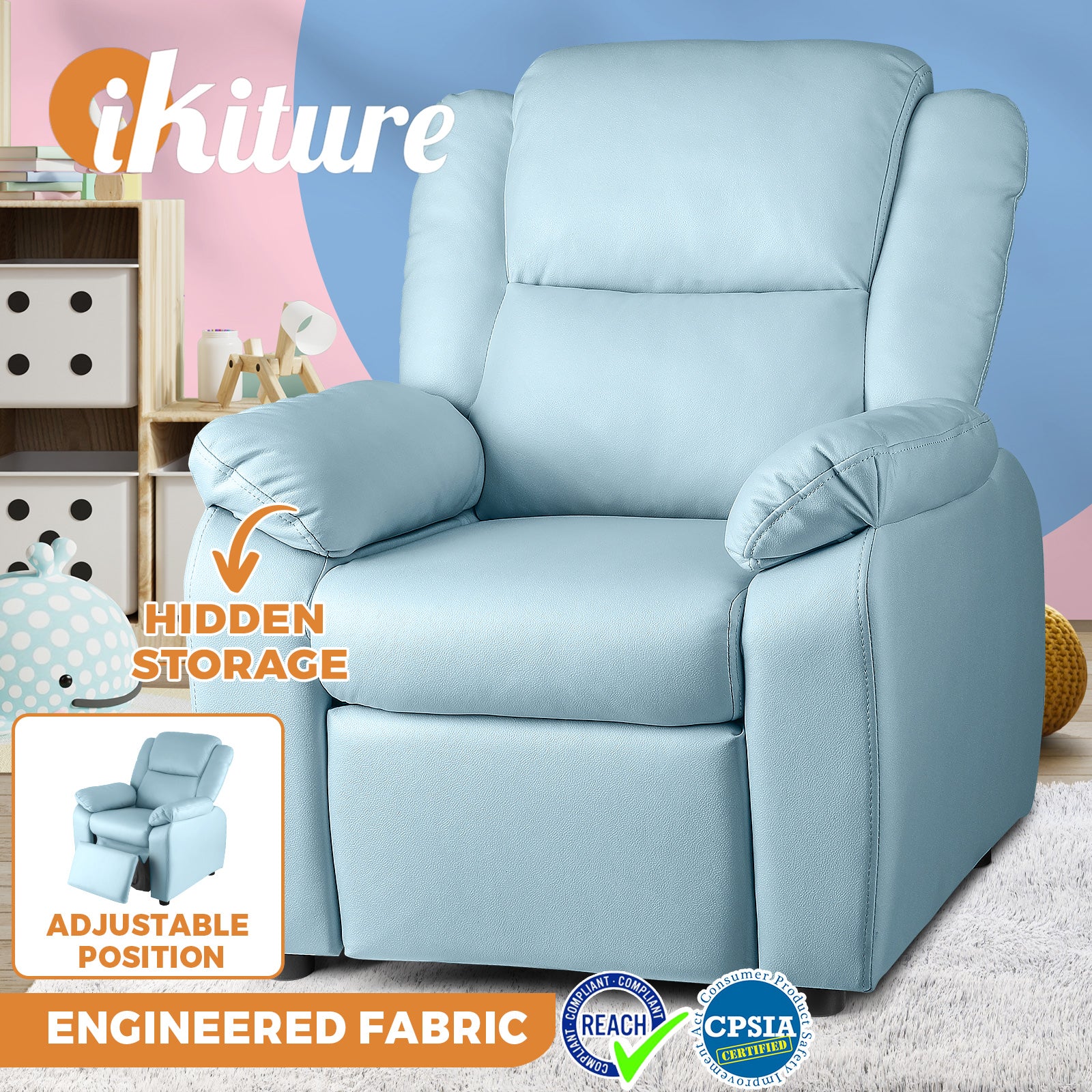 Oikiture Kids Recliner Children Lounge Chairs Engineered Fabric Couch Armchair - Sunyee