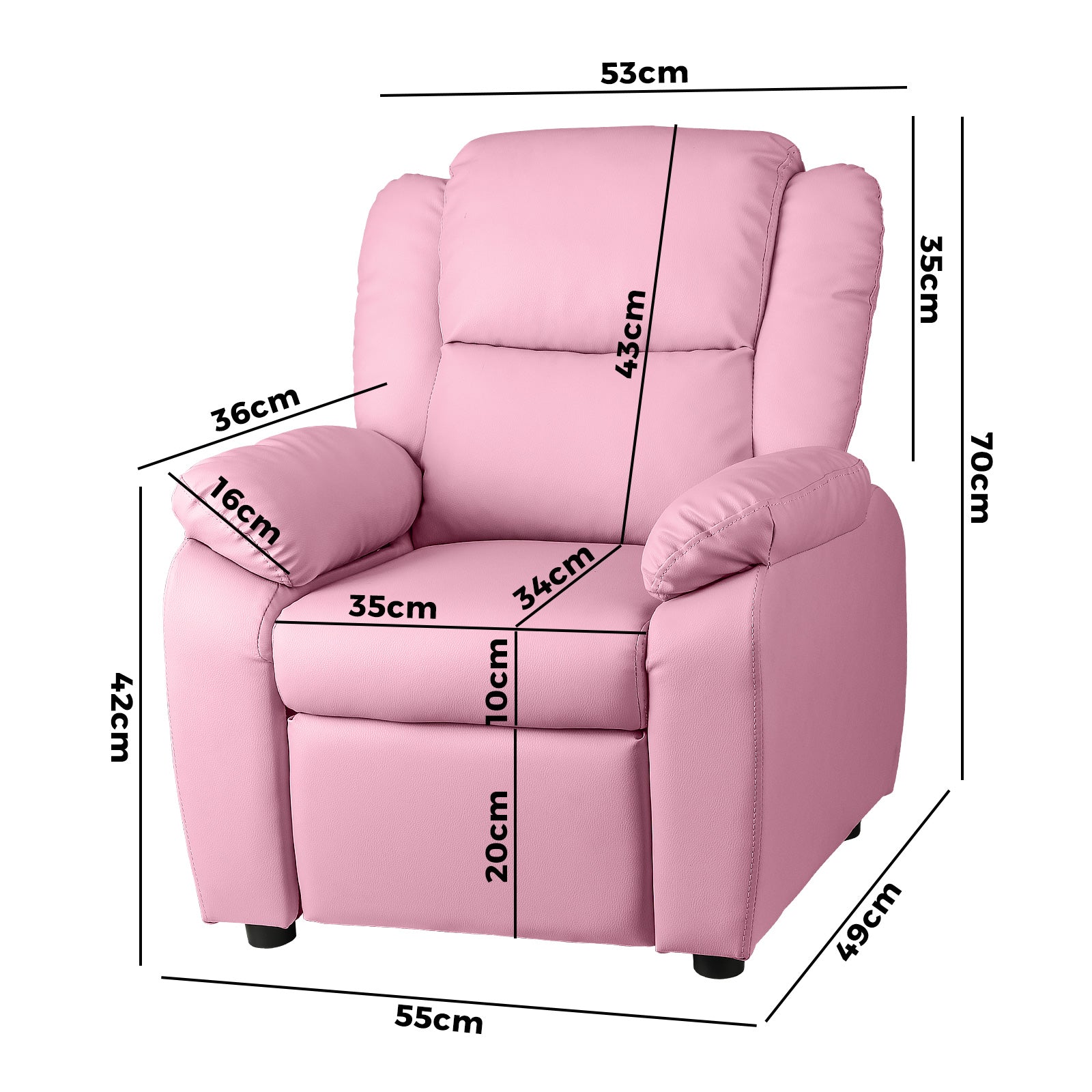 Oikiture Kids Recliner Chairs Children Lounge Sofa PU Armchair Storage Pink - Sunyee