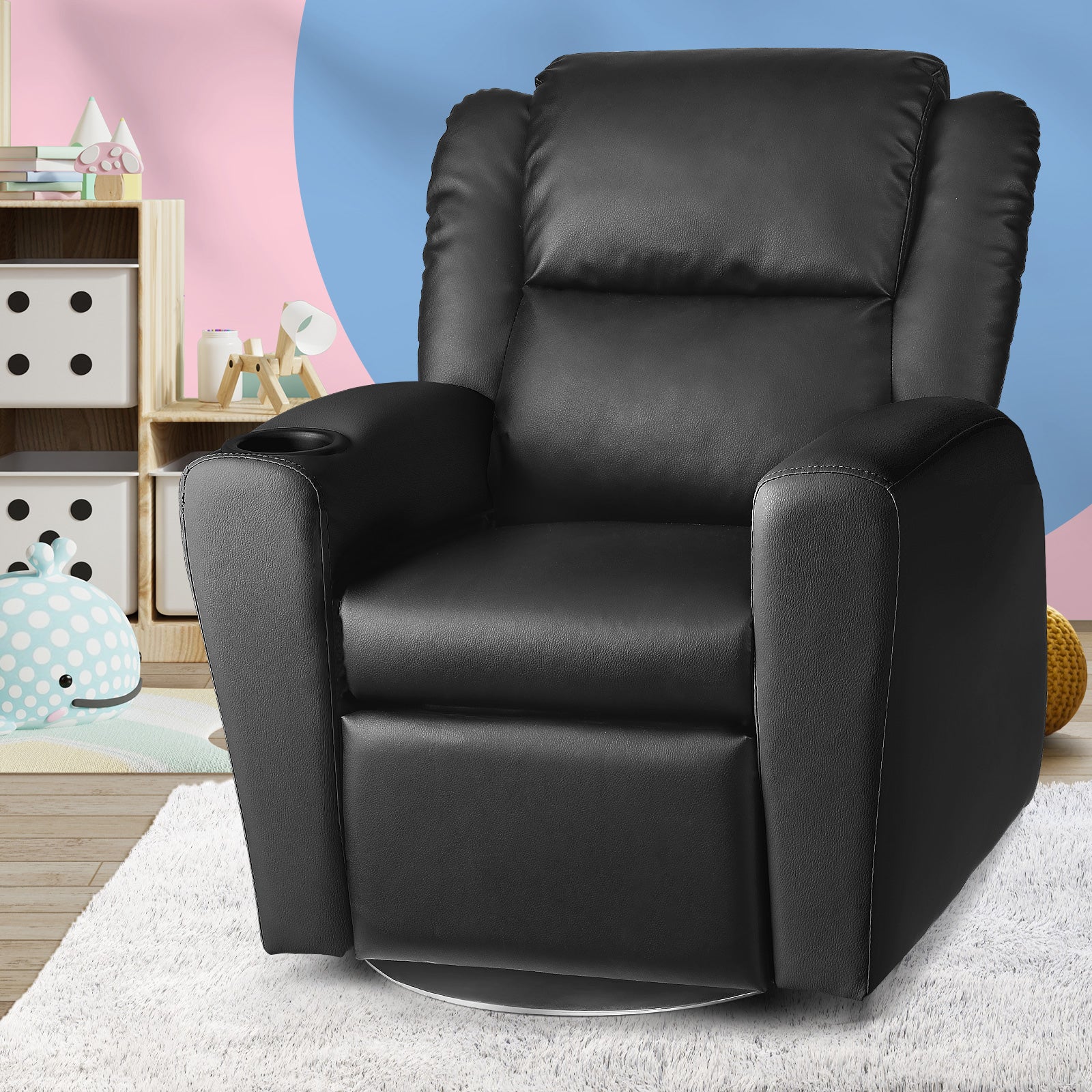 Oikiture Kids Recliner Chairs Rotatable Sofa Children Lounge PU Couch Armchair - Sunyee