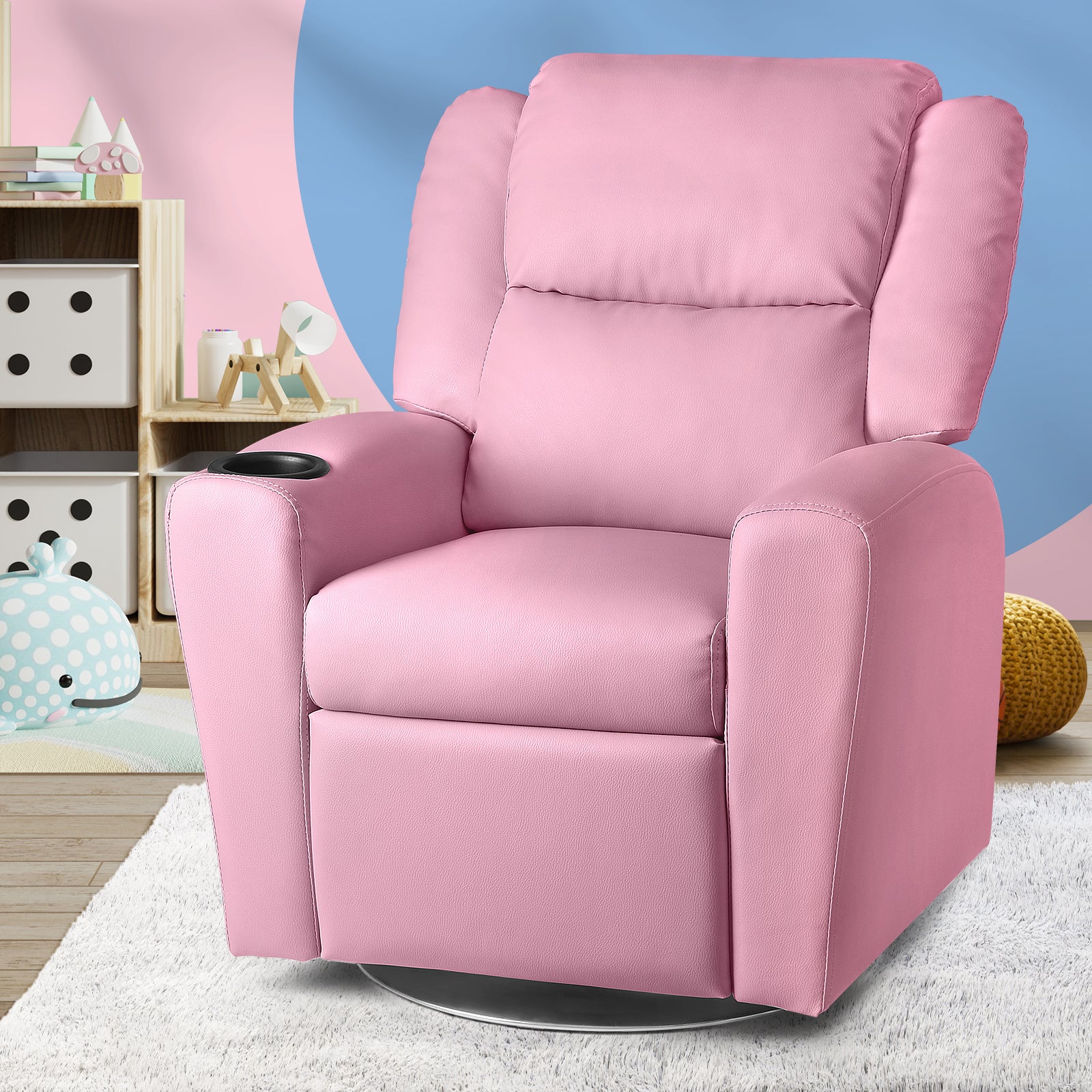 Oikiture Kids Recliner Sofa Children Lounge Chairs PU Armchair 360° Rotatable - Sunyee