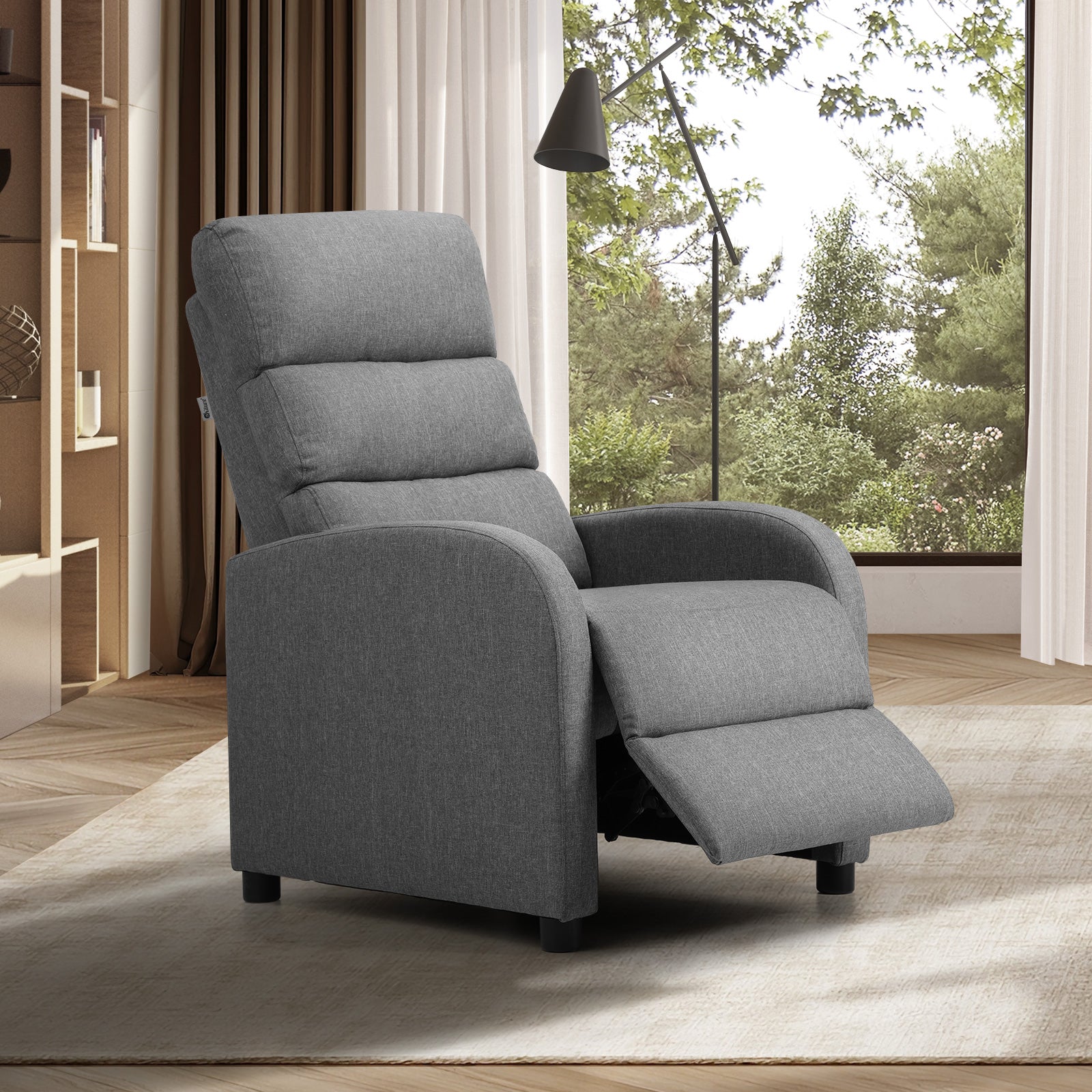 Oikiture Recliner Chair ArmChair Padded Sofa Lounge Adjustable Polyester Grey - Sunyee
