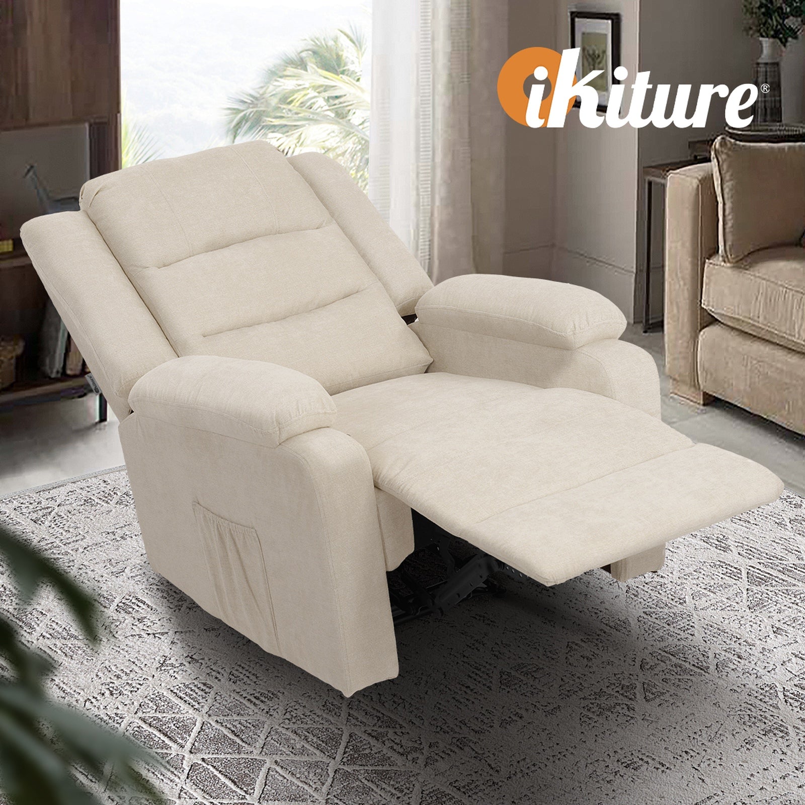 Oikiture Recliner Chair ArmChair Padded Lounge With Side Pocket Polyester/PU - Sunyee