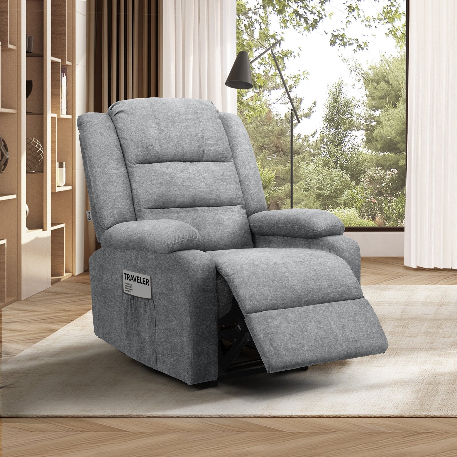 Oikiture Recliner Chair ArmChair Padded Lounge With Side Pocket Polyester/PU - Sunyee