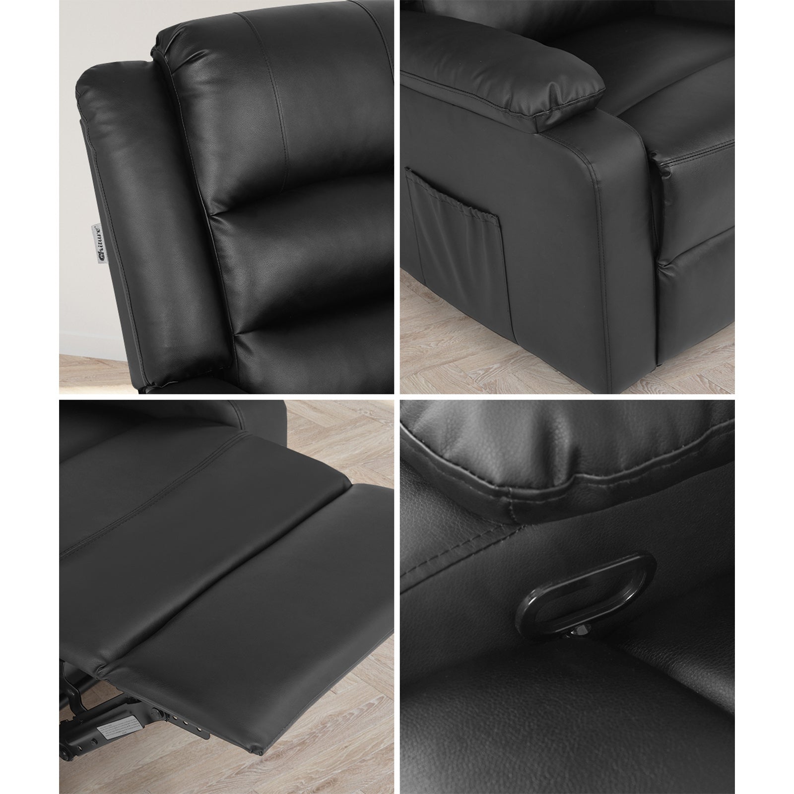 Oikiture Recliner Chair ArmChair Padded Lounge With Side Pocket Leather Black - Sunyee
