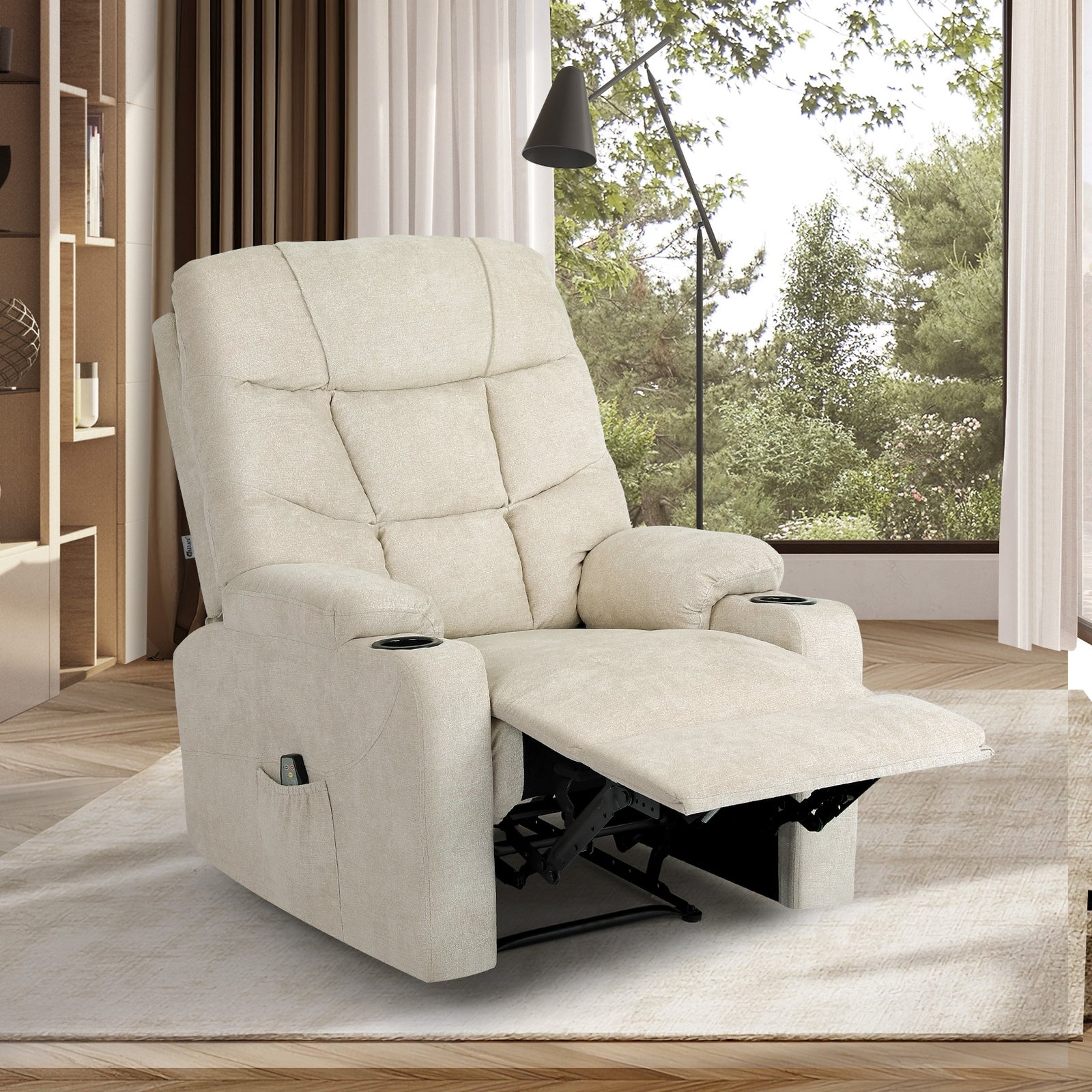 Oikiture Recliner Chair Electric Massage Chair Lounge Heated Polyester